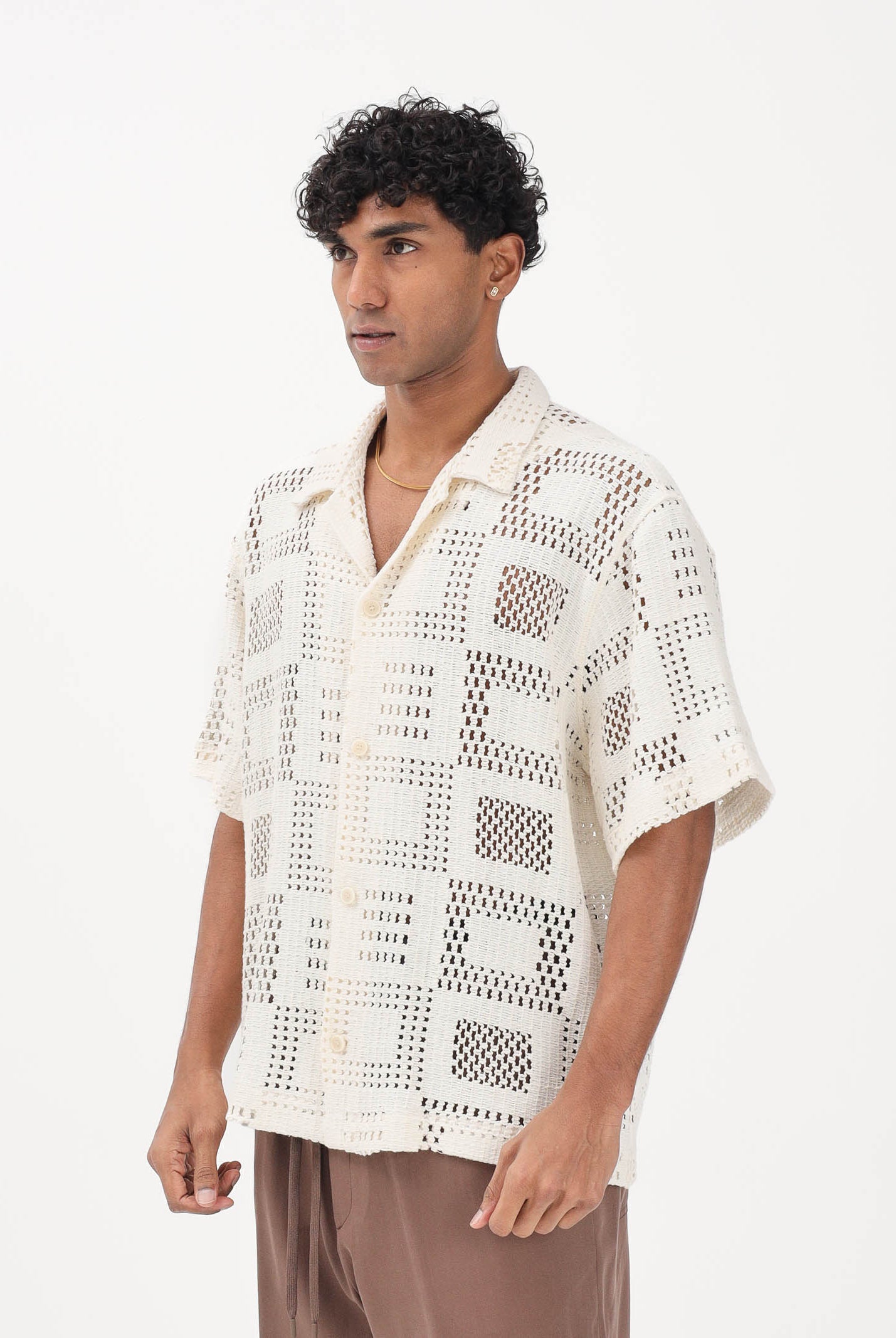 I'M BRIAN Camicia in maglia panna da uomo con lavorazione geometrica CA3641 PA I'M BRIAN