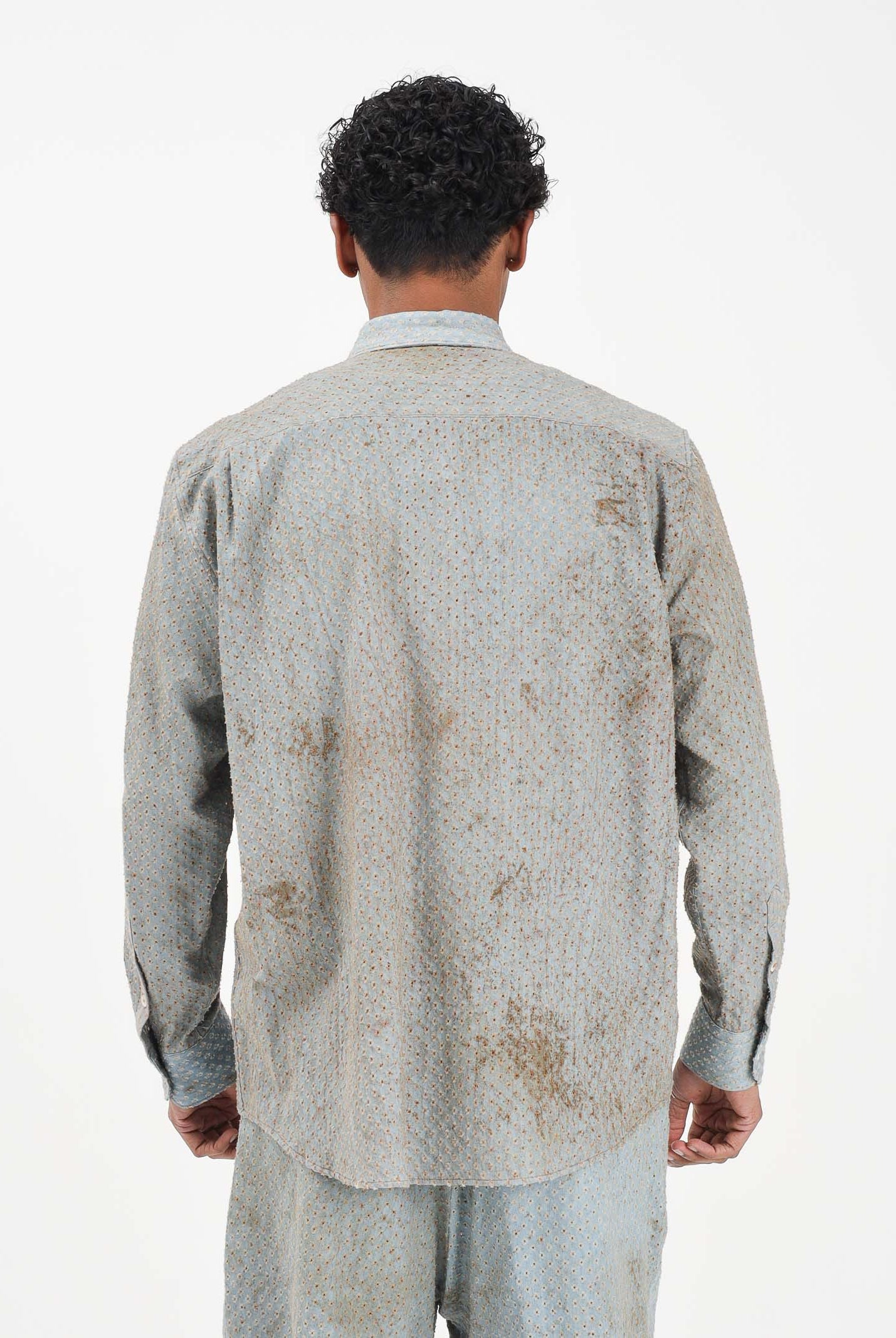 I'M BRIAN Camicia a manica lunga celeste da uomo con micro-lavorazione traforata CA3643 0028 I'M BRIAN