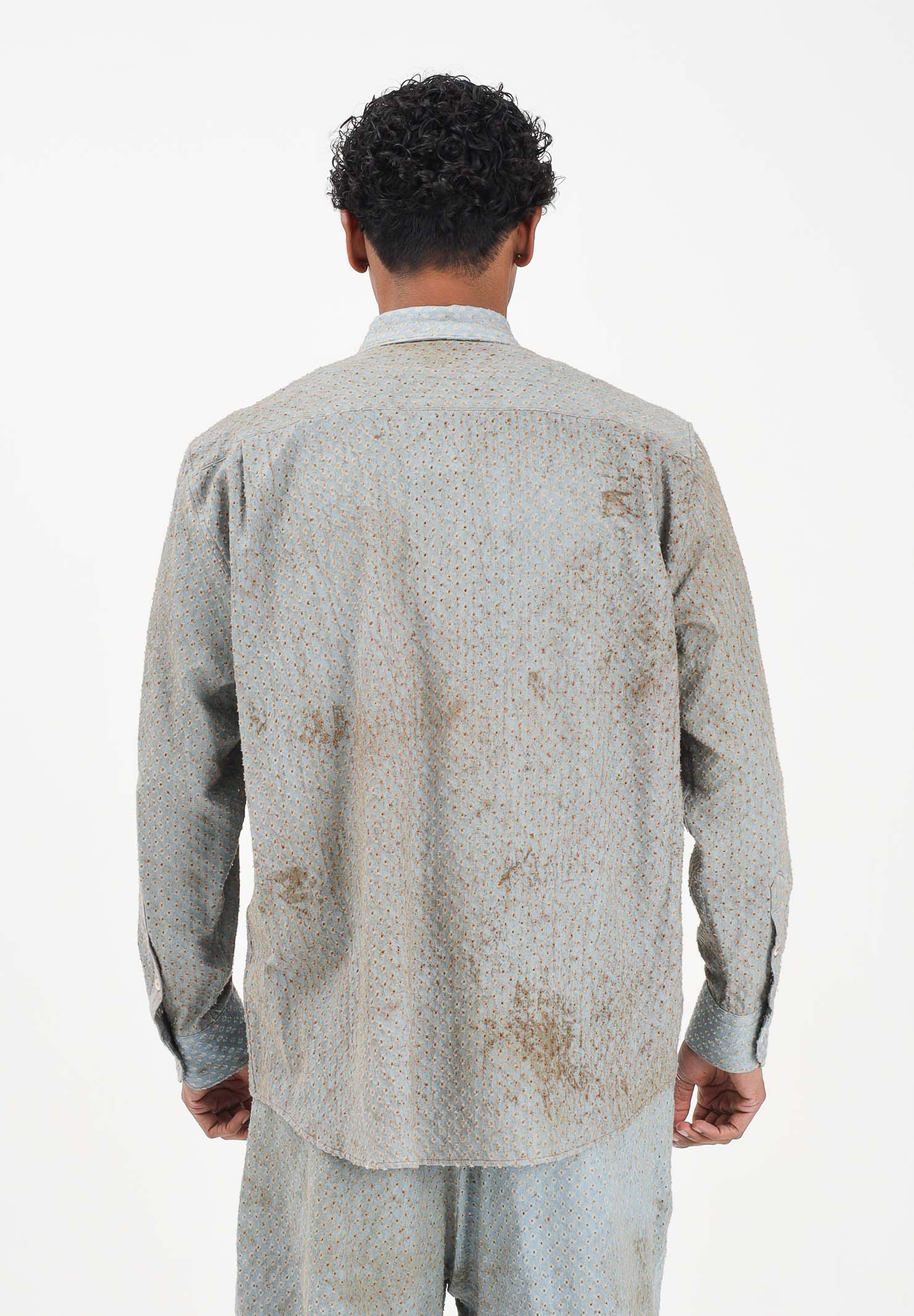 I'M BRIAN Camicia a manica lunga celeste da uomo con micro-lavorazione traforata CA3643 0028 I'M BRIAN