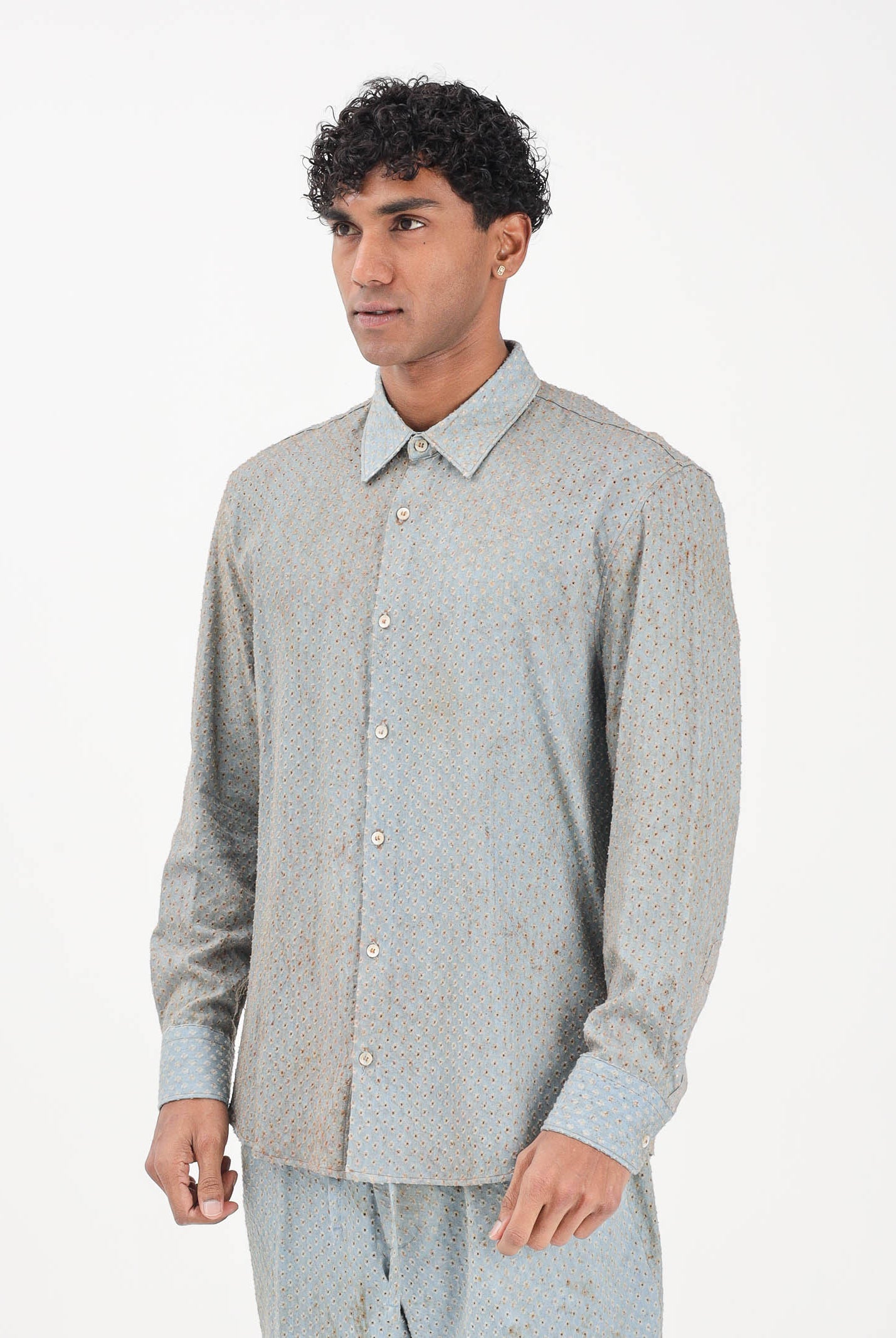 I'M BRIAN Camicia a manica lunga celeste da uomo con micro-lavorazione traforata CA3643 0028 I'M BRIAN