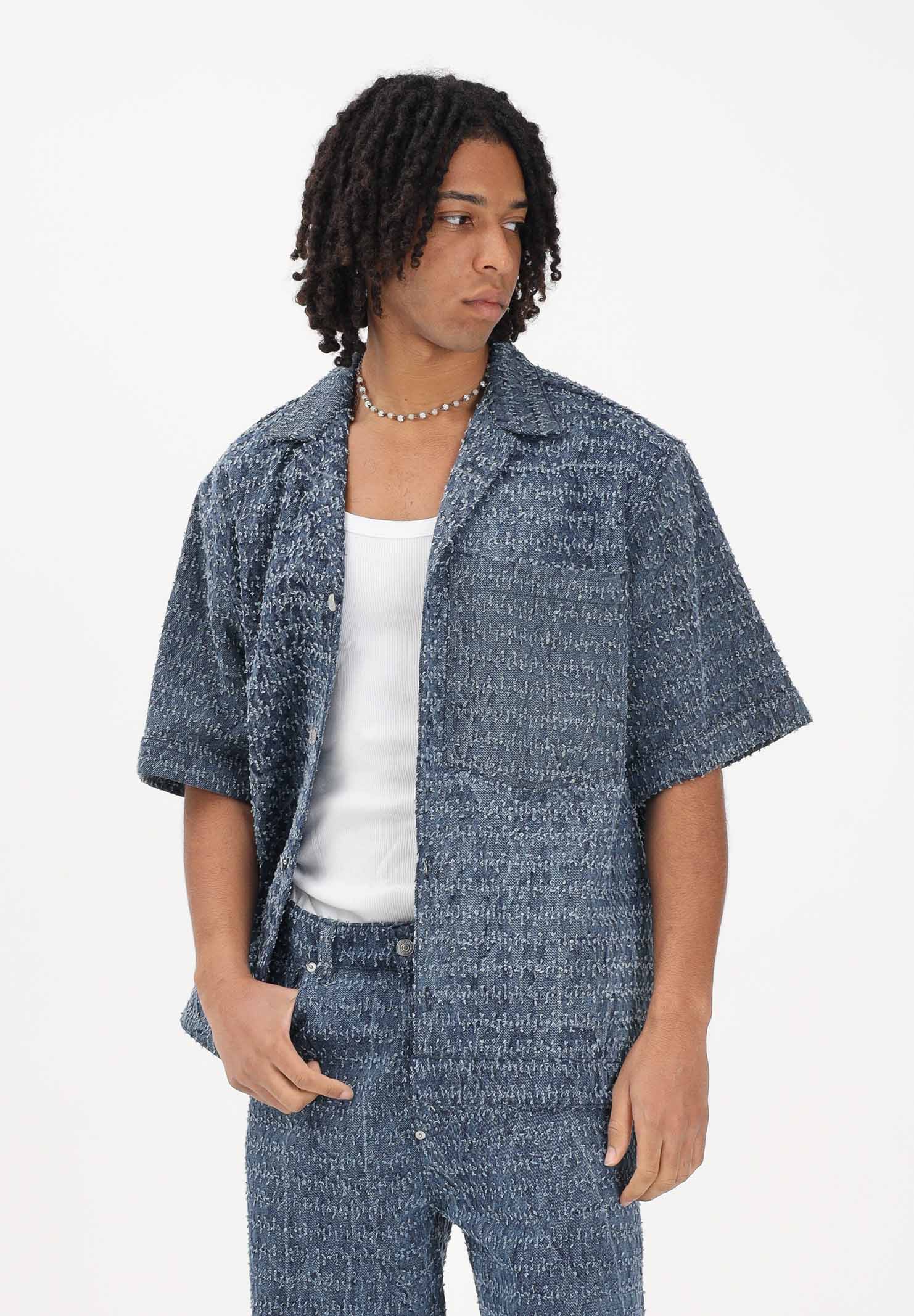 I'M BRIAN Camicia a manica corta in denim medio da uomo con lavorazione CA3649 0028 I'M BRIAN