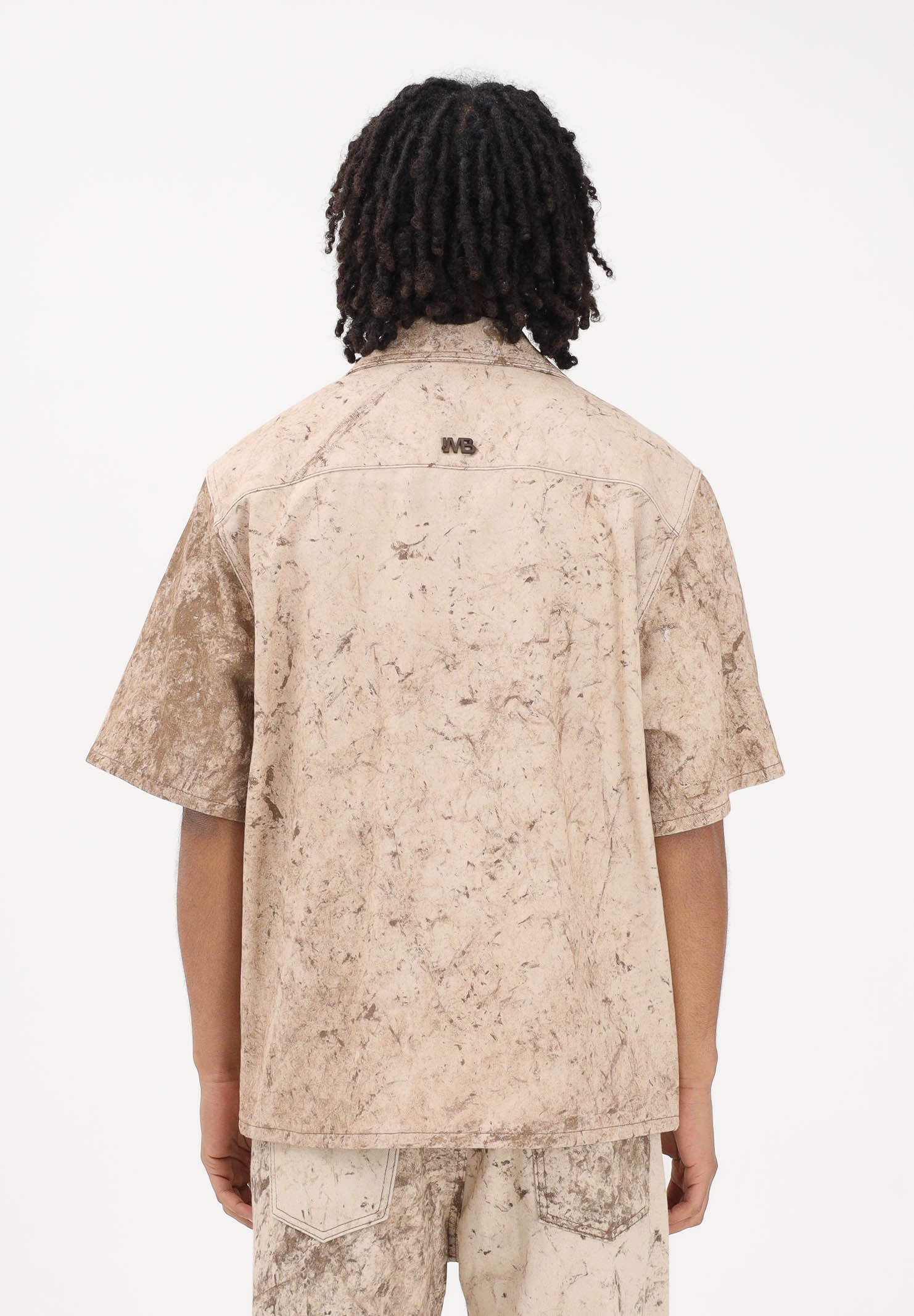 I'M BRIAN Camica a manica corta beige da uomo con stampa effetto marmorizzato CA3651 0025 I'M BRIAN