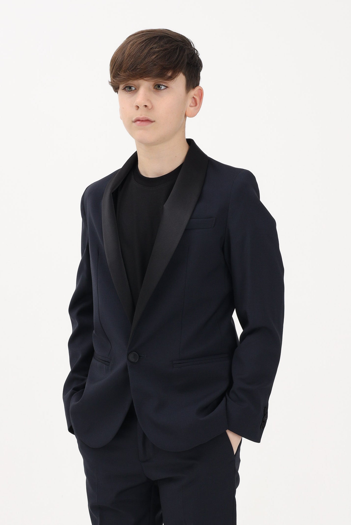I'M BRIAN Giacca blu da bambino con rever in raso GIA3662J 005 I'M BRIAN