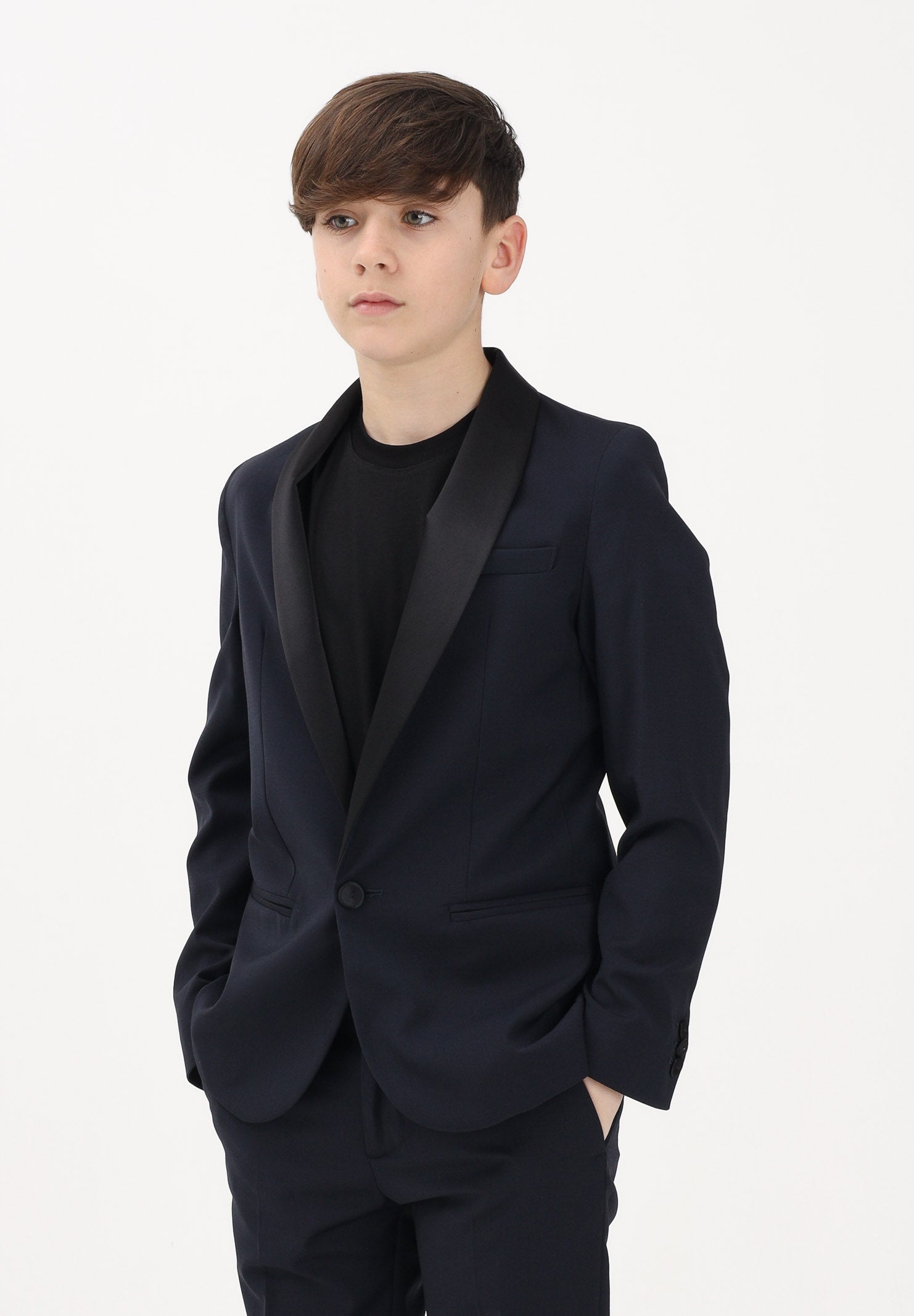 I'M BRIAN Giacca blu da bambino con rever in raso GIA3662J 005 I'M BRIAN