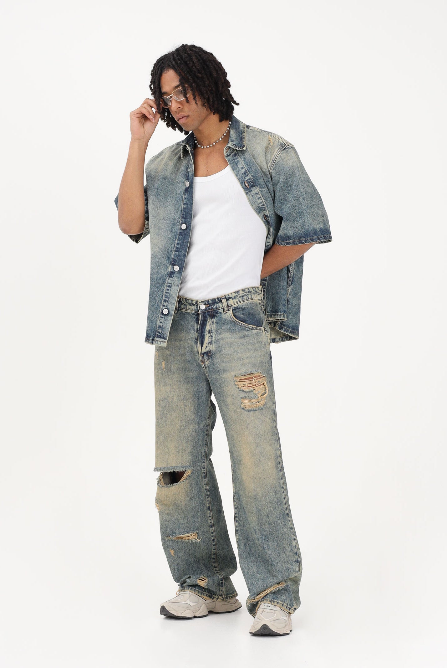 I'M BRIAN Jeans in denim sabbiato da uomo arricchito da strappi e dettagli distressed JASONL126 L126 I'M BRIAN