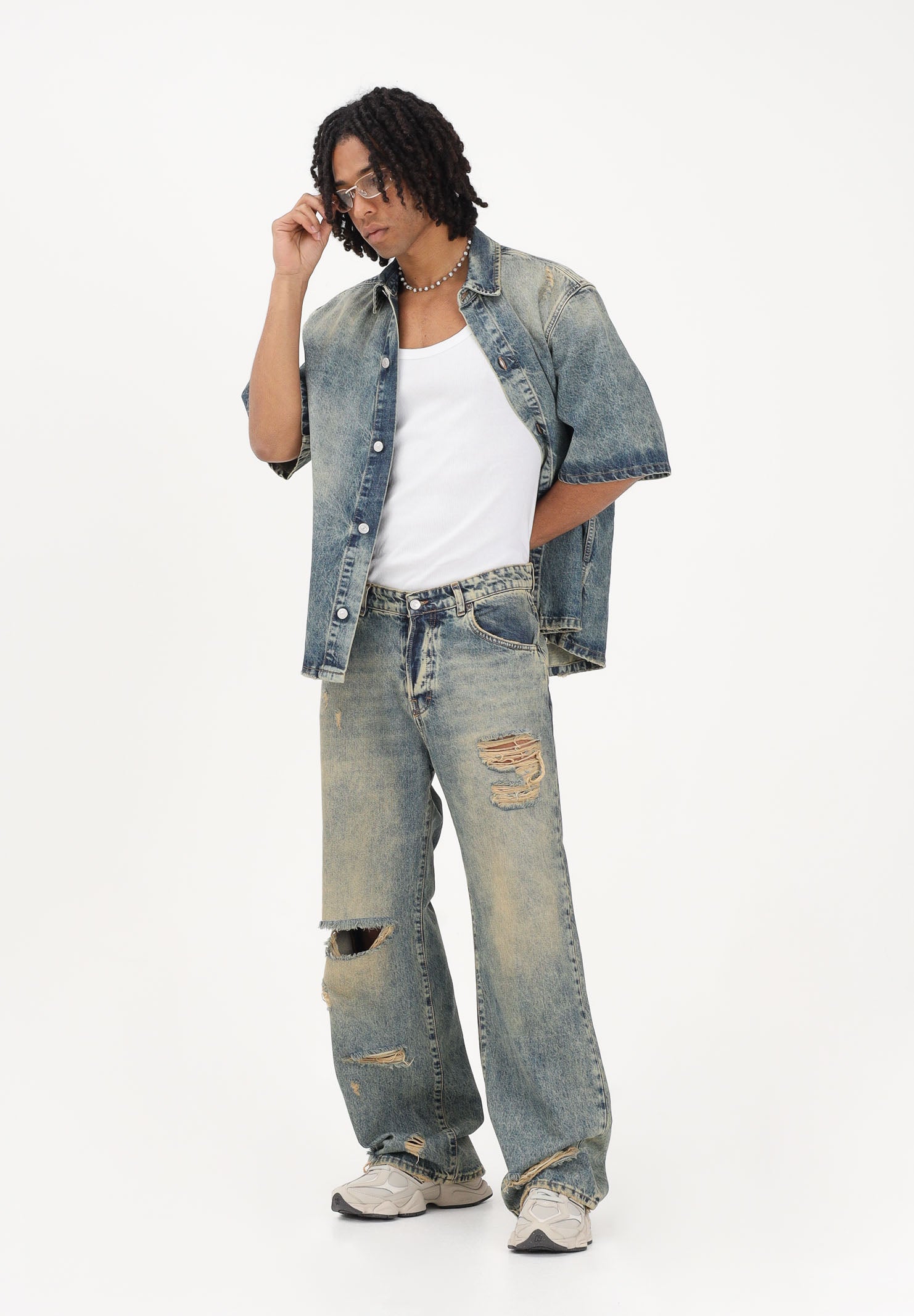 I'M BRIAN Jeans in denim sabbiato da uomo arricchito da strappi e dettagli distressed JASONL126 L126 I'M BRIAN