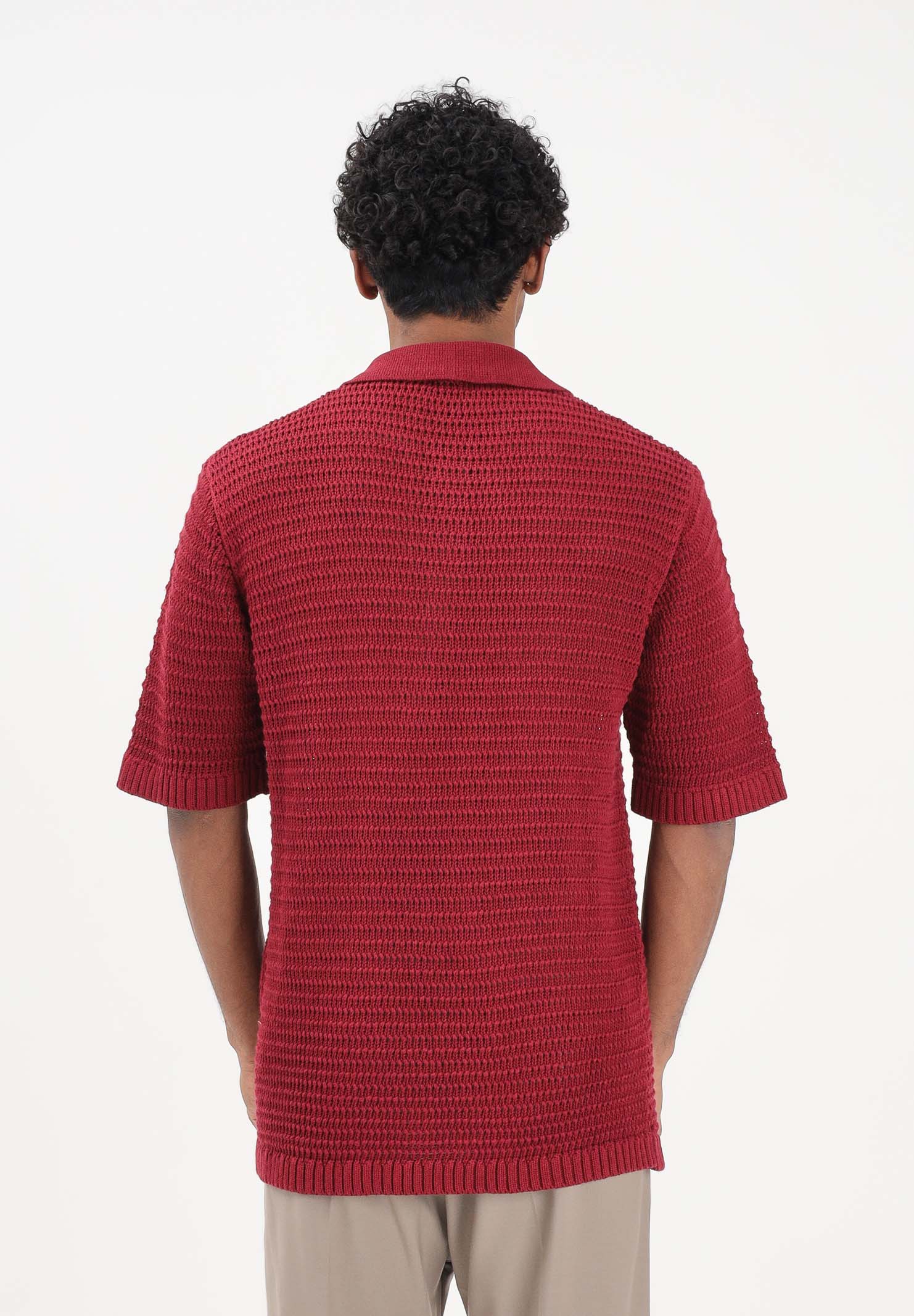 I'M BIRAN Polo bordeaux da uomo in tessuto lavorato a maglia traforata MA3604 0029 I'M BRIAN