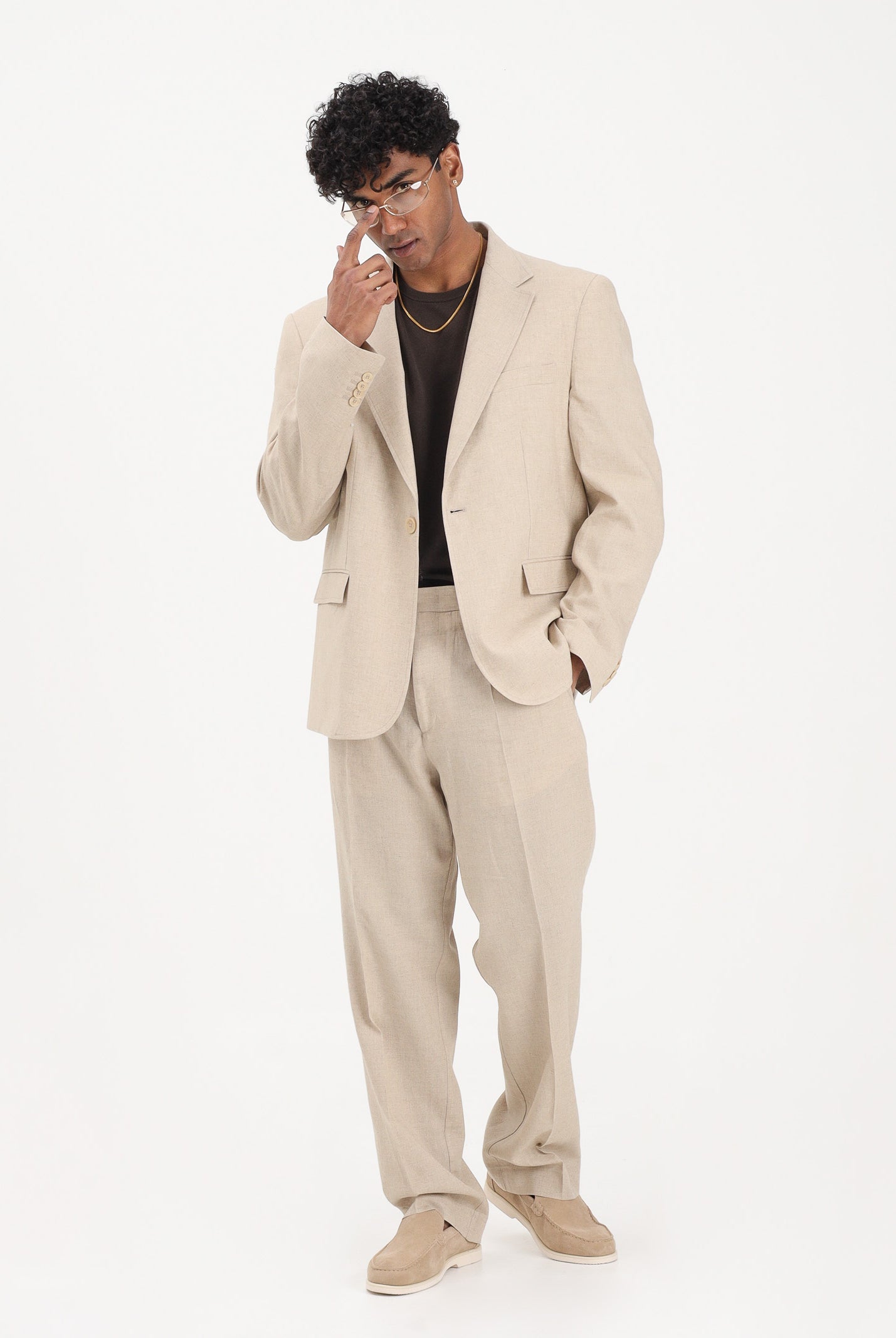 I'M BRIAN Pantalone in lino beige da uomo PA3703 0025 I'M BRIAN