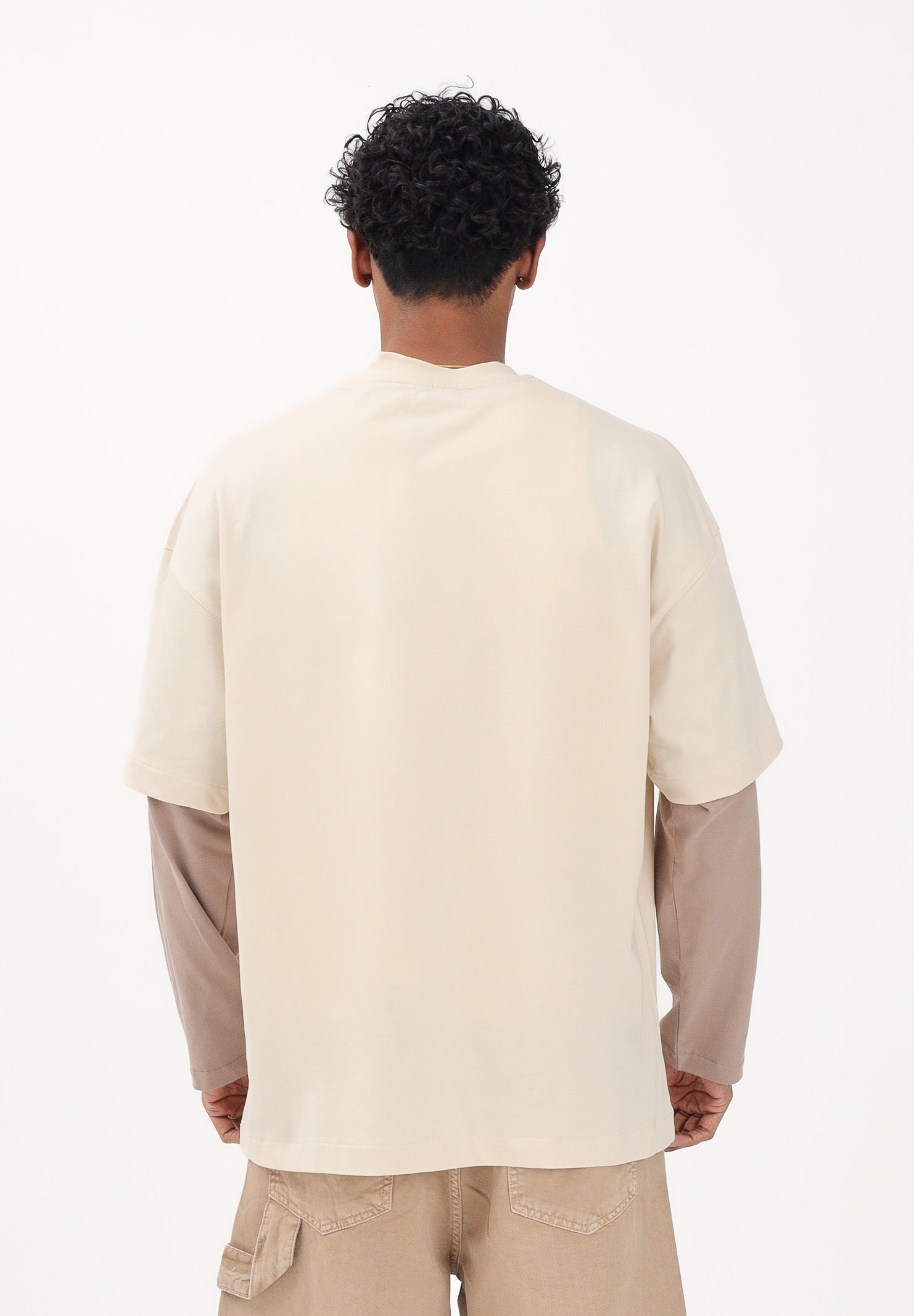 I'M BRIAN T-shirt a manica lunga panna da uomo con effetto layered TS3735 PA I'M BRIAN