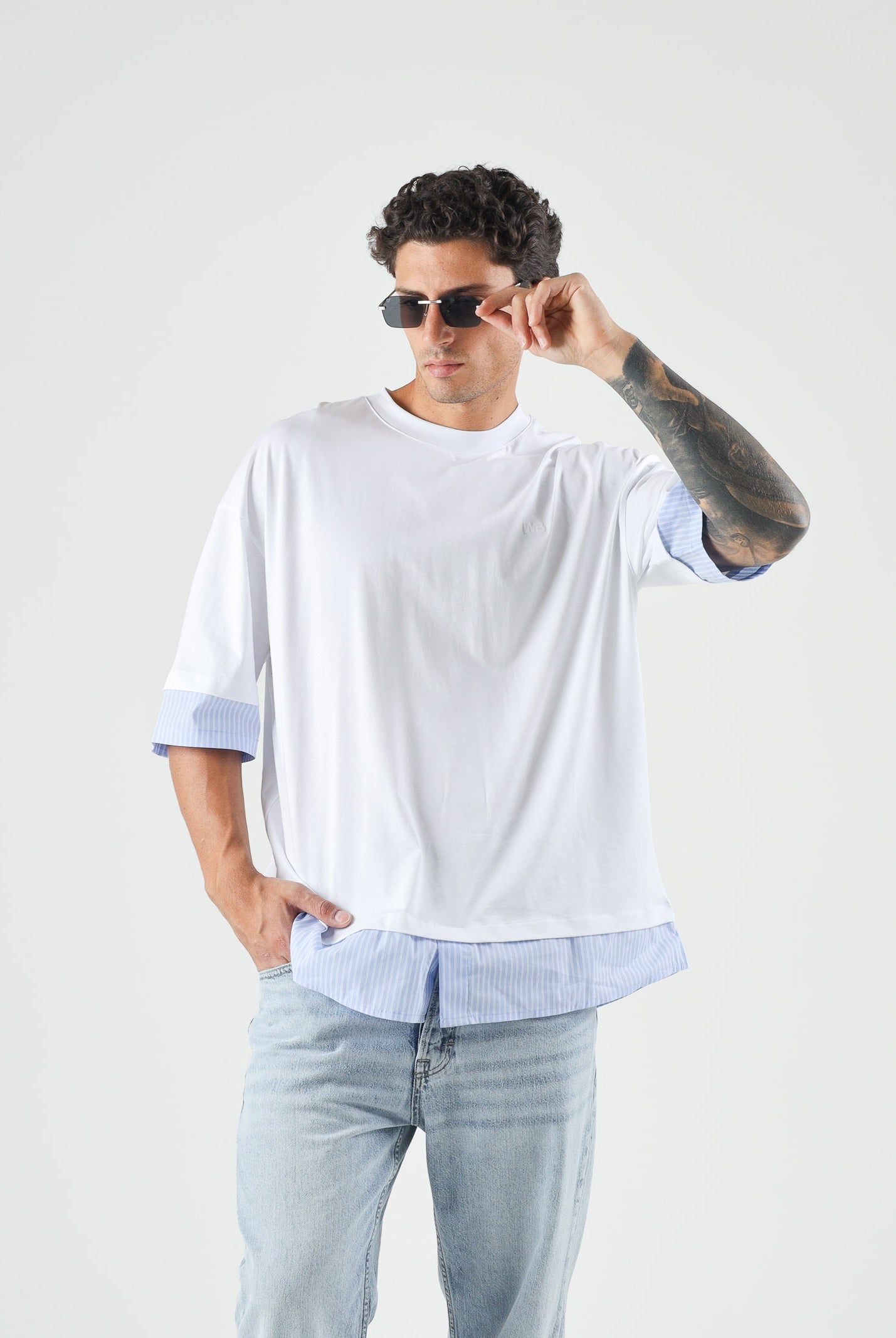 I'M BRIAN t-shirt uomo oversize in cotone a contrasto bianco uomo. TS3745 BI I'M BRIAN