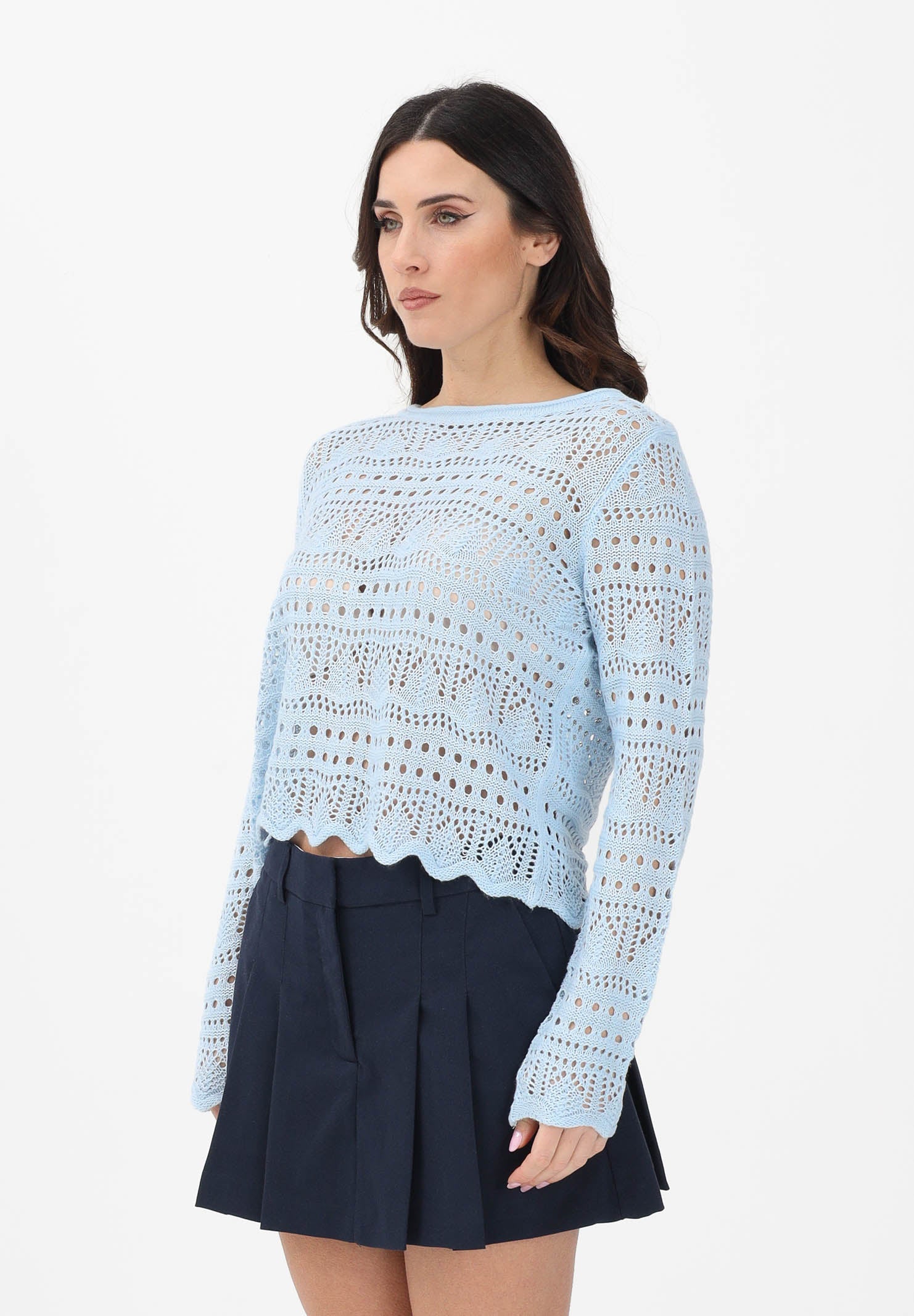 JDY Maglia traforata azzurra da donna 15287384 CABL JDY
