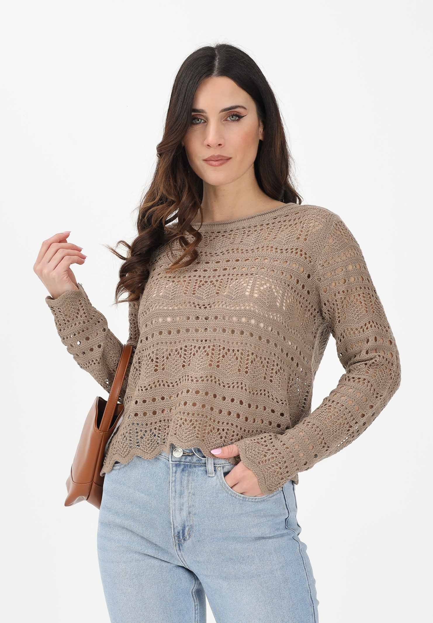 JDY Maglia traforata fango da donna 15287384 GR JDY
