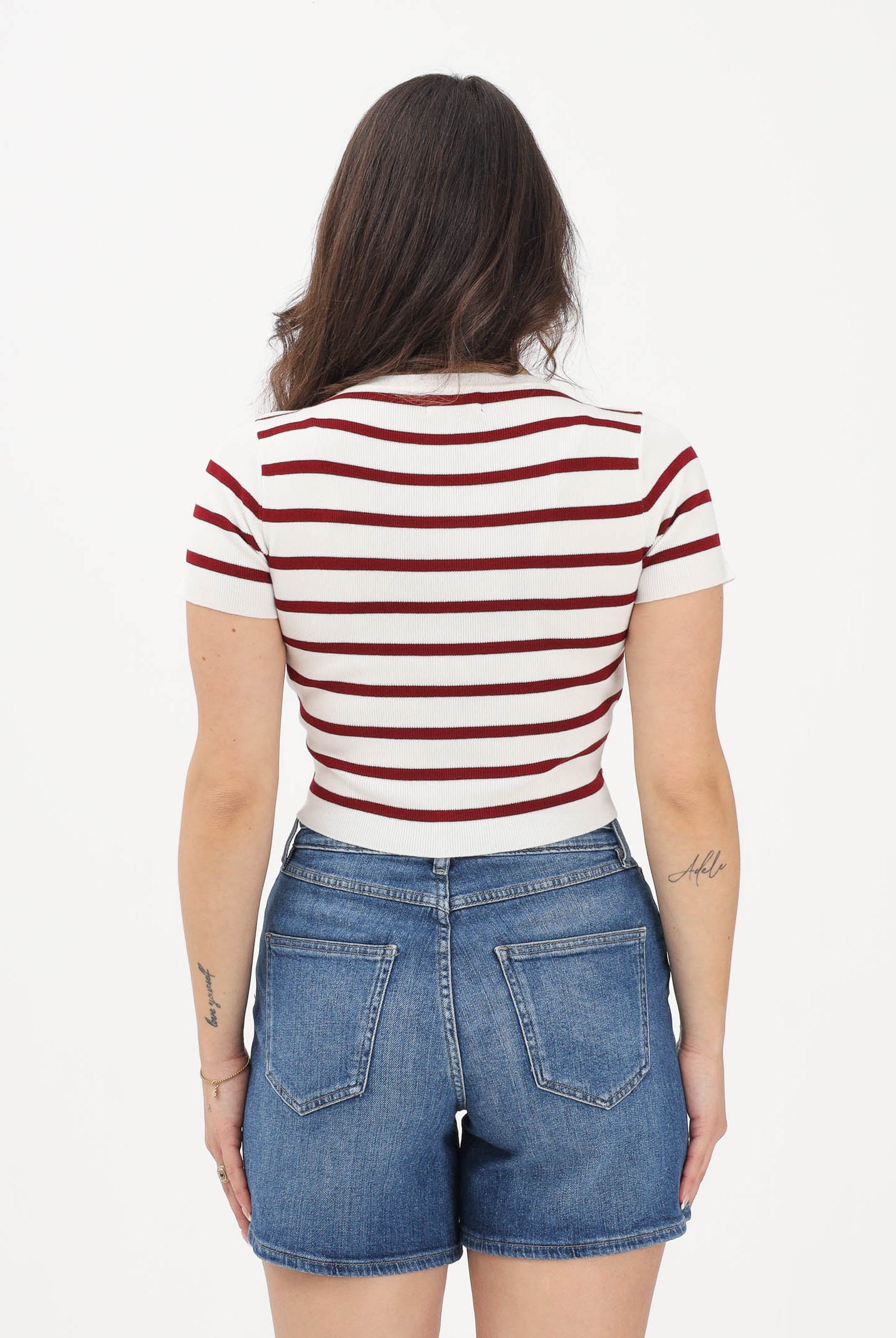 JDY Top a manica corta da donna con motivo a righe panna e bordeaux 15294790 CLDARU JDY