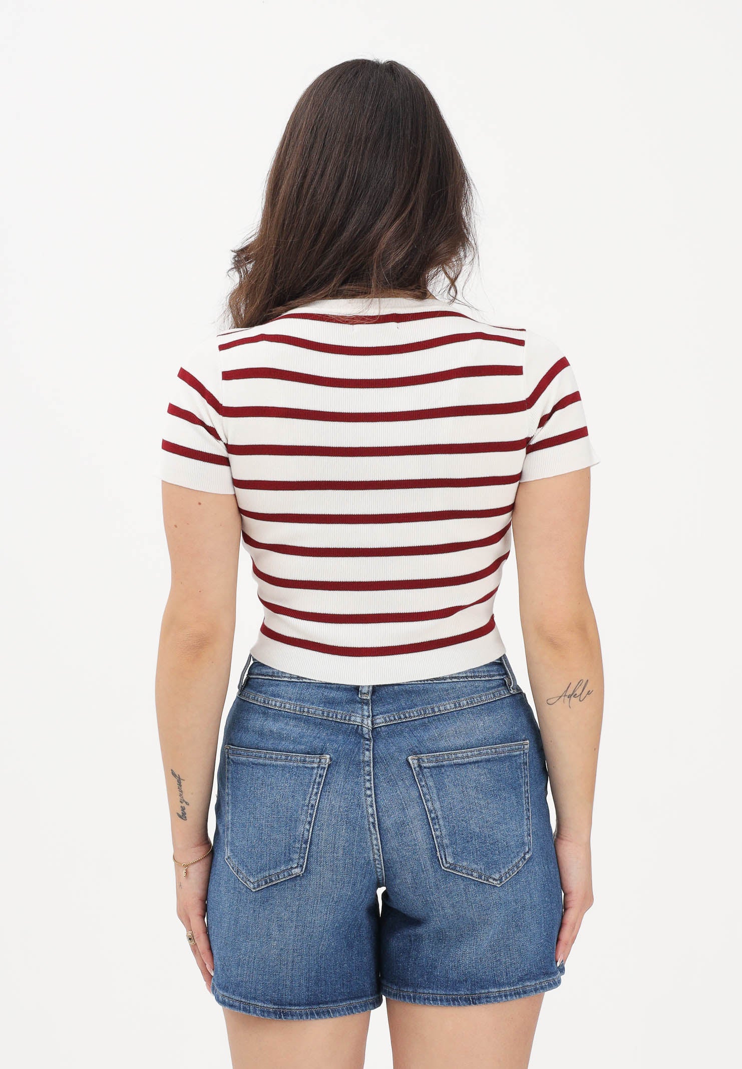 JDY Top a manica corta da donna con motivo a righe panna e bordeaux 15294790 CLDARU JDY