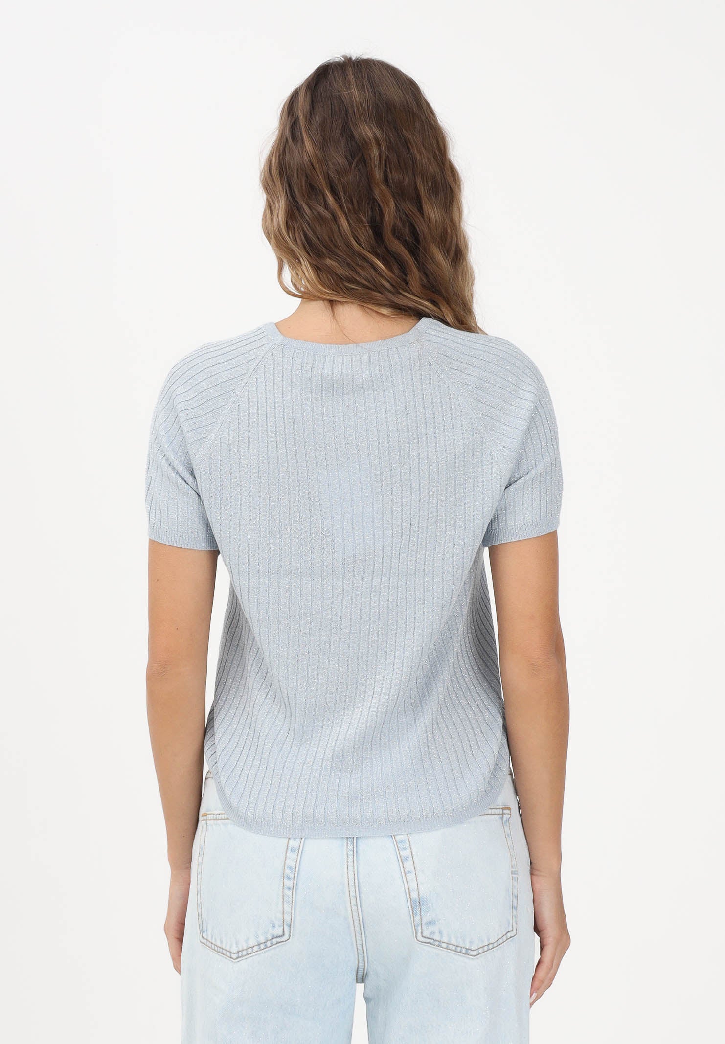 JDY Maglia girocollo azzurra da donna in filo 15334641 CABLW JDY