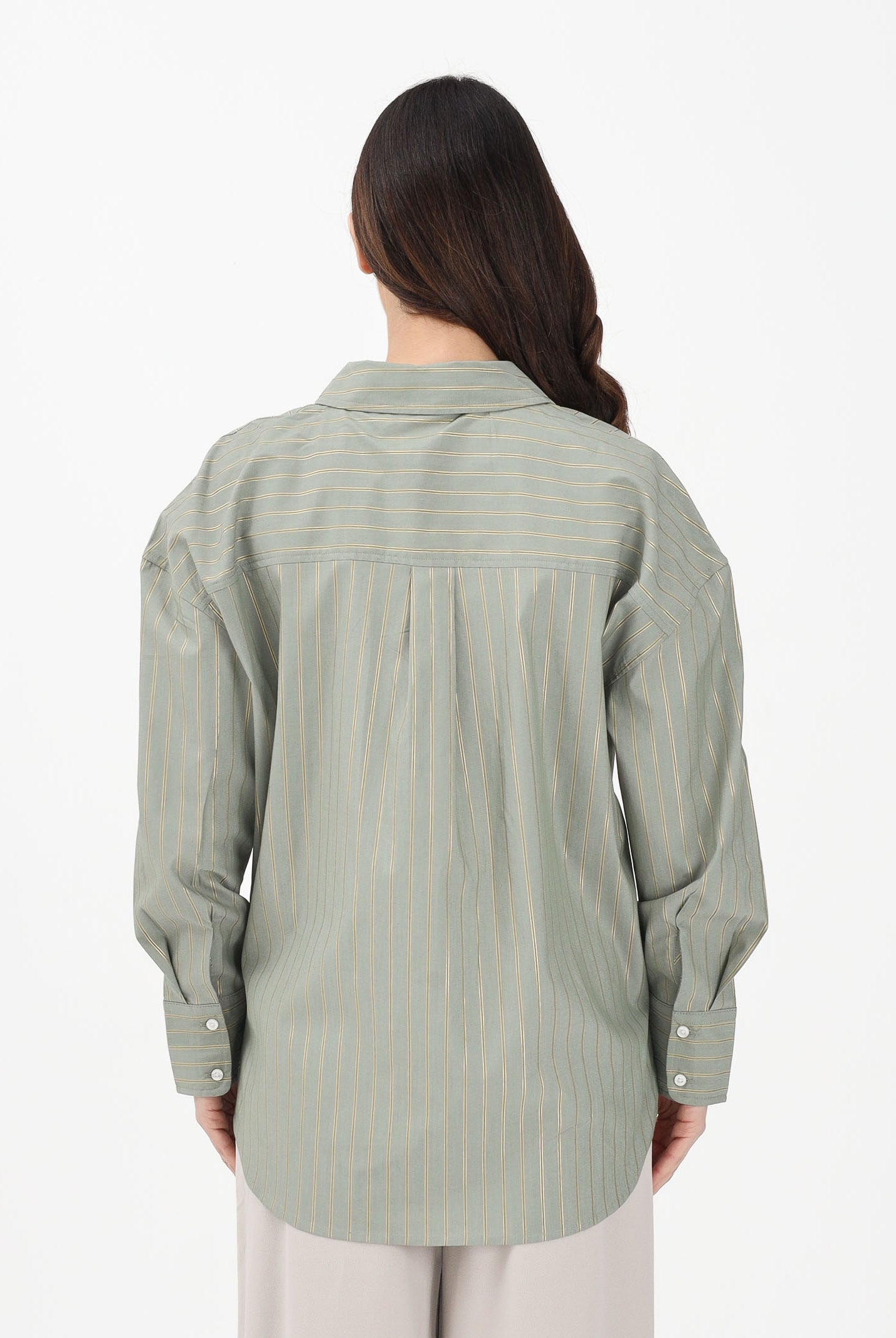 JDY Camicia a manica lunga verde da donna con sottili righe verticali 15359455 SE JDY