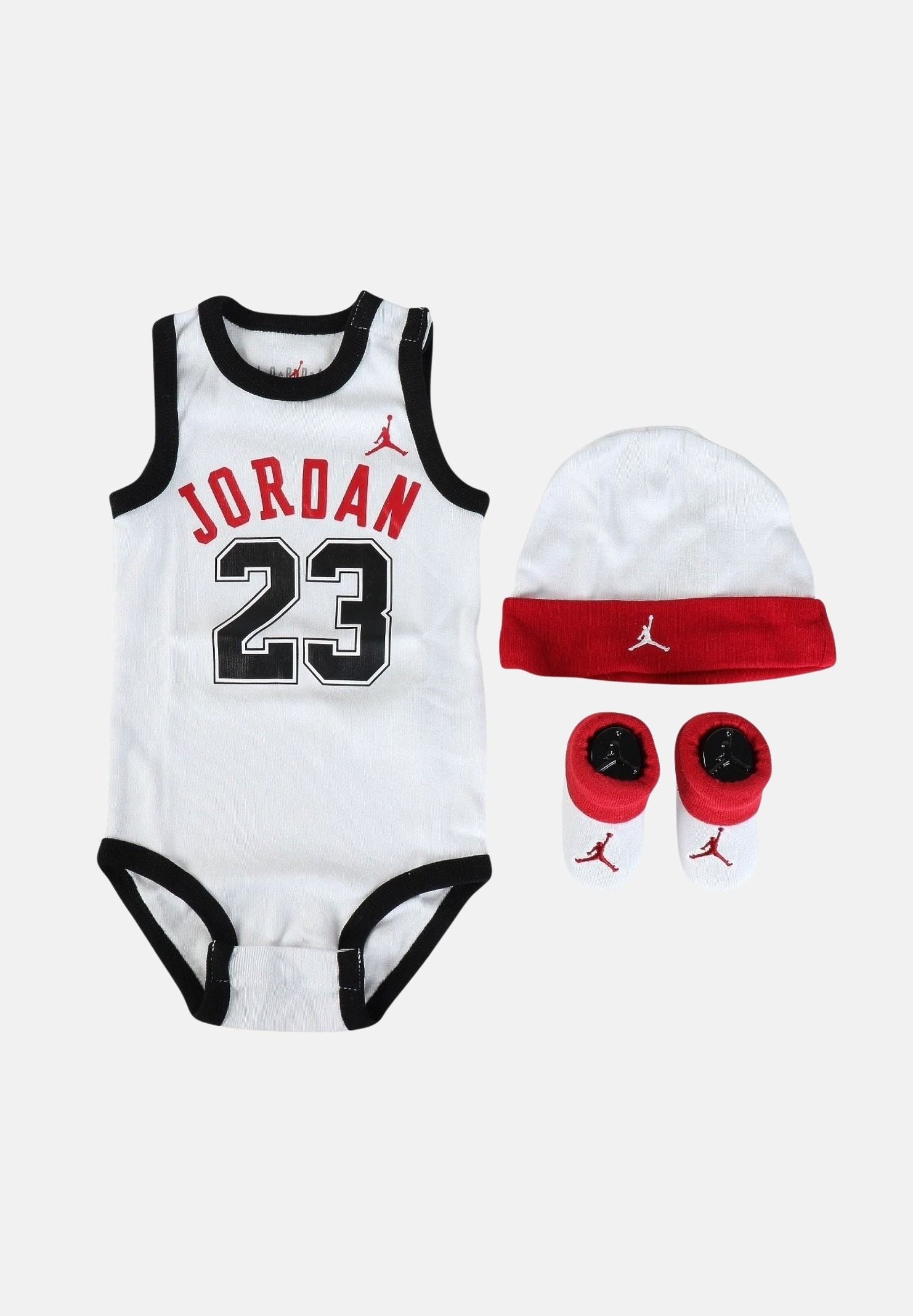 JORDAN Kit regalo 23 Jersey bianco e rosso da neonato MJ0208 001 JORDAN