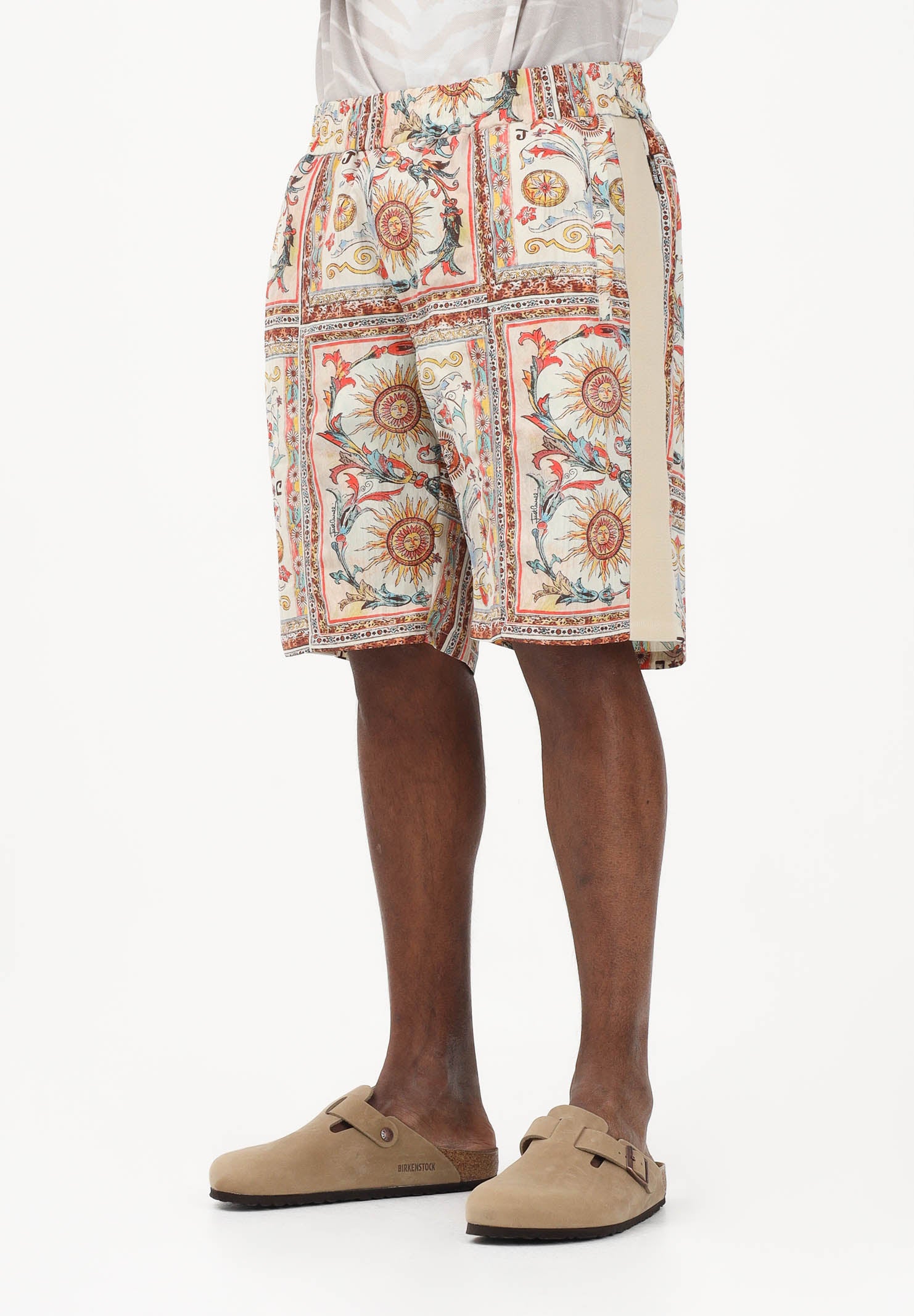 JUST CAVALLI Shorts beige da uomo con stampa ornamentale 80OAD334CQDP3 R85 JUST CAVALLI