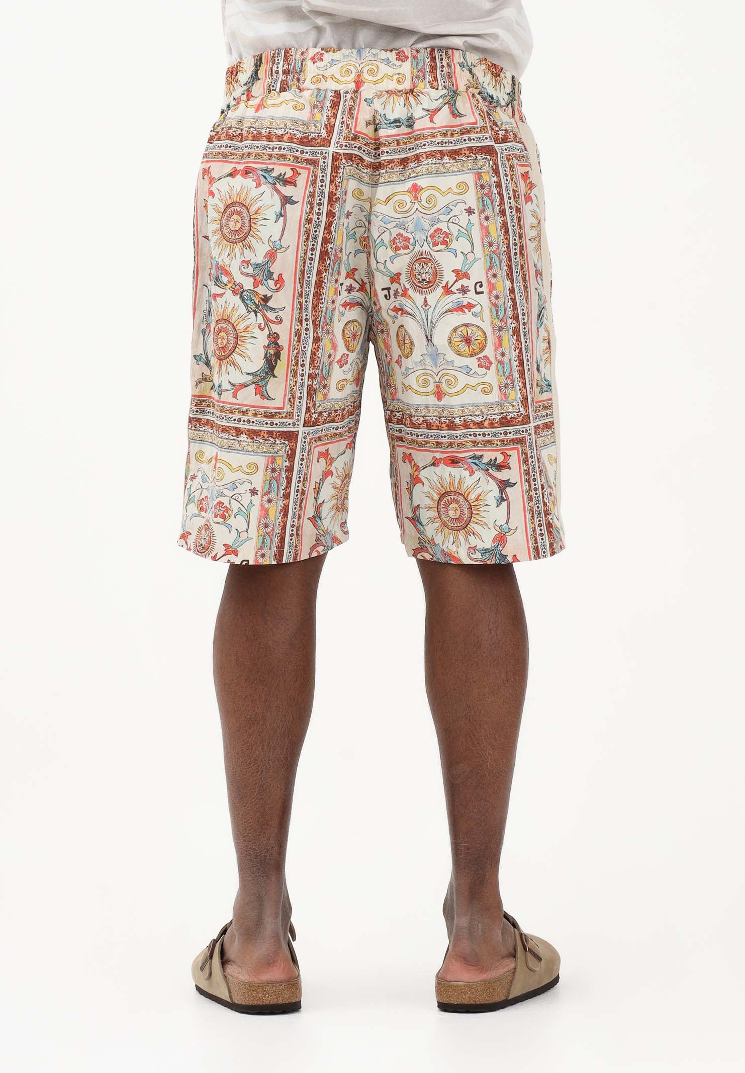 JUST CAVALLI Shorts beige da uomo con stampa ornamentale 80OAD334CQDP3 R85 JUST CAVALLI
