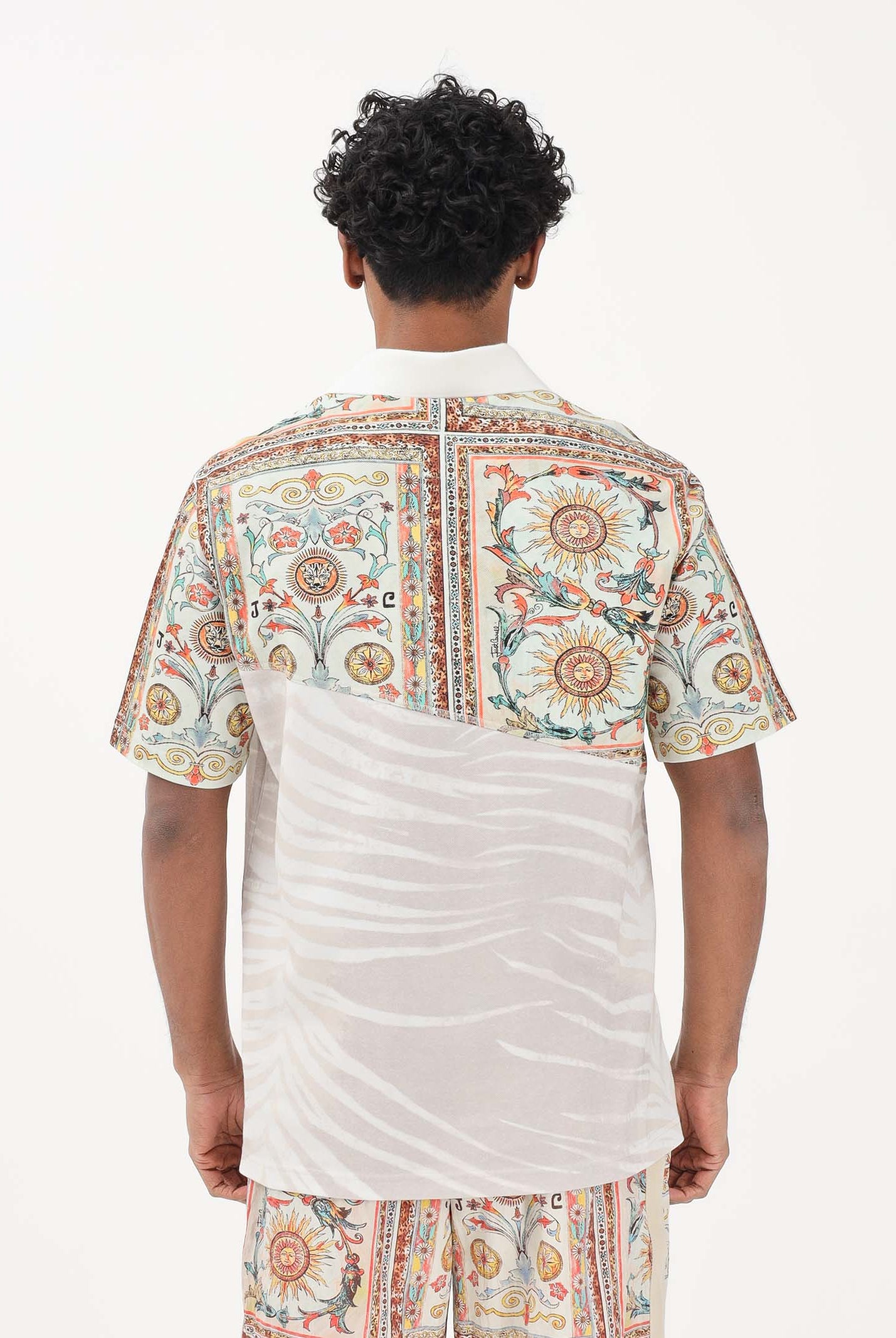 JUST CAVALLI Polo a manica corta avorio da uomo con stampa ornamentale 80OAGE09CJ116 R85 JUST CAVALLI