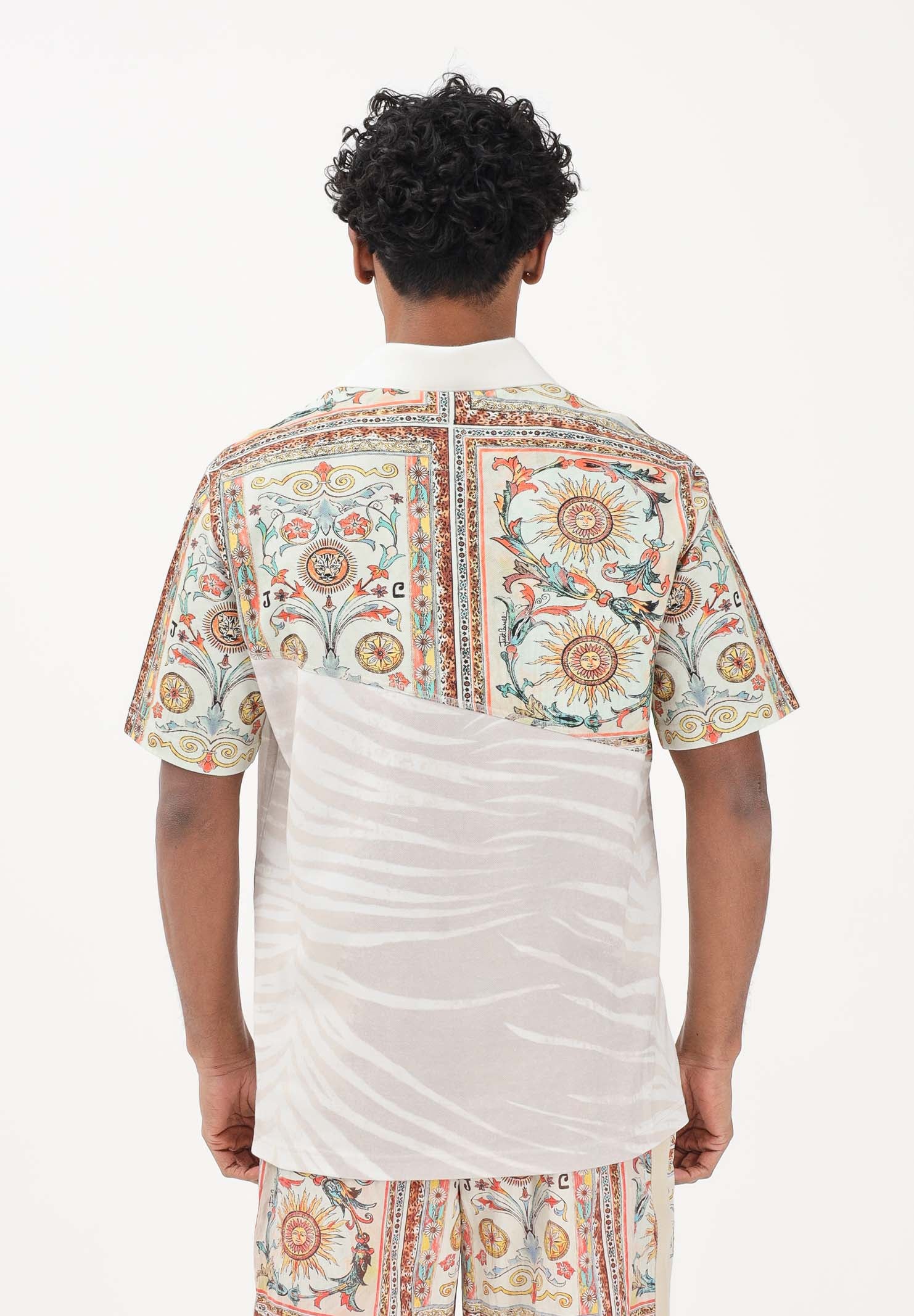 JUST CAVALLI Polo a manica corta avorio da uomo con stampa ornamentale 80OAGE09CJ116 R85 JUST CAVALLI