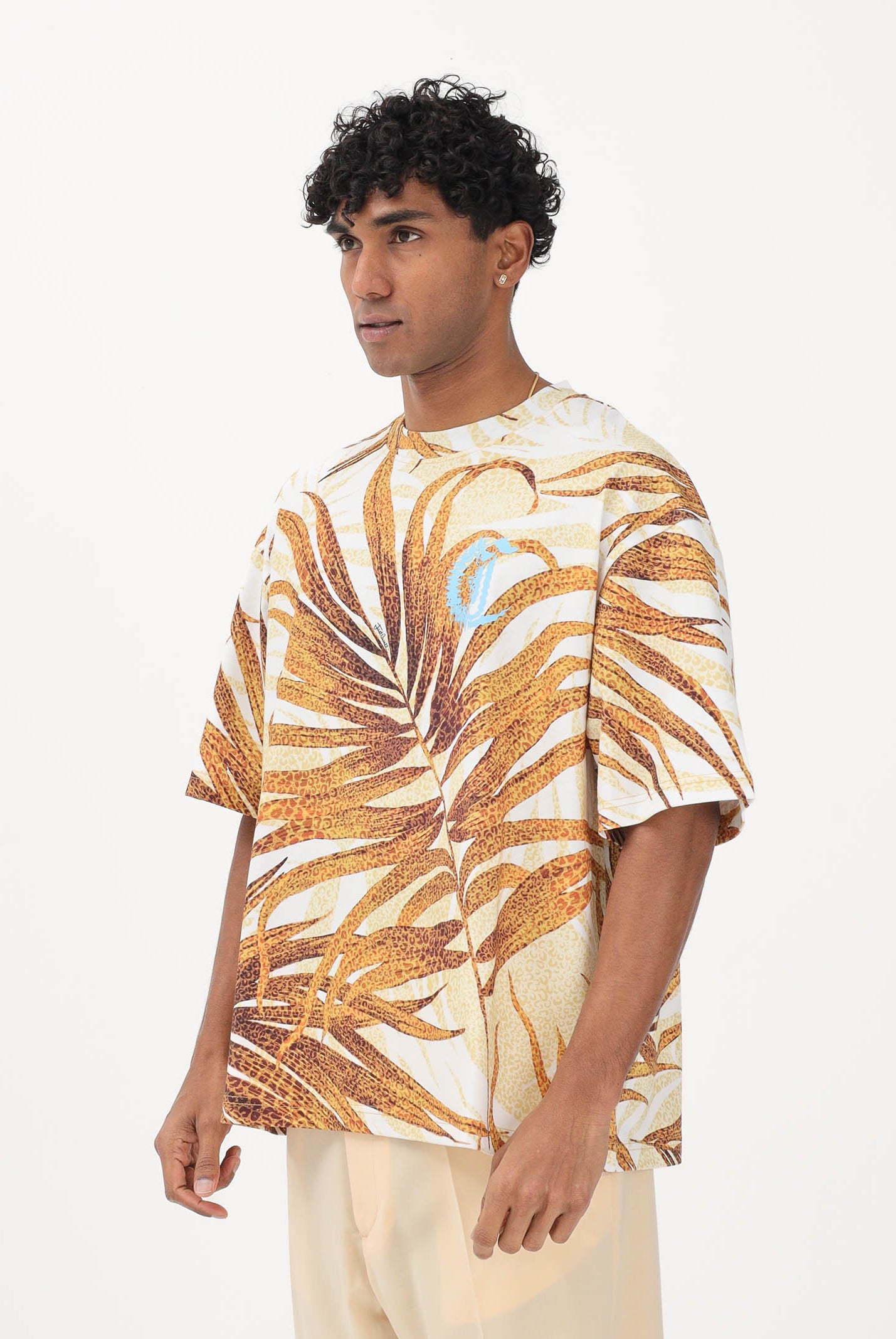 JUST CAVALLI T-shirt a manica corta bianca da uomo con stampa tropicale 80OAHE02CJ118 R79 JUST CAVALLI