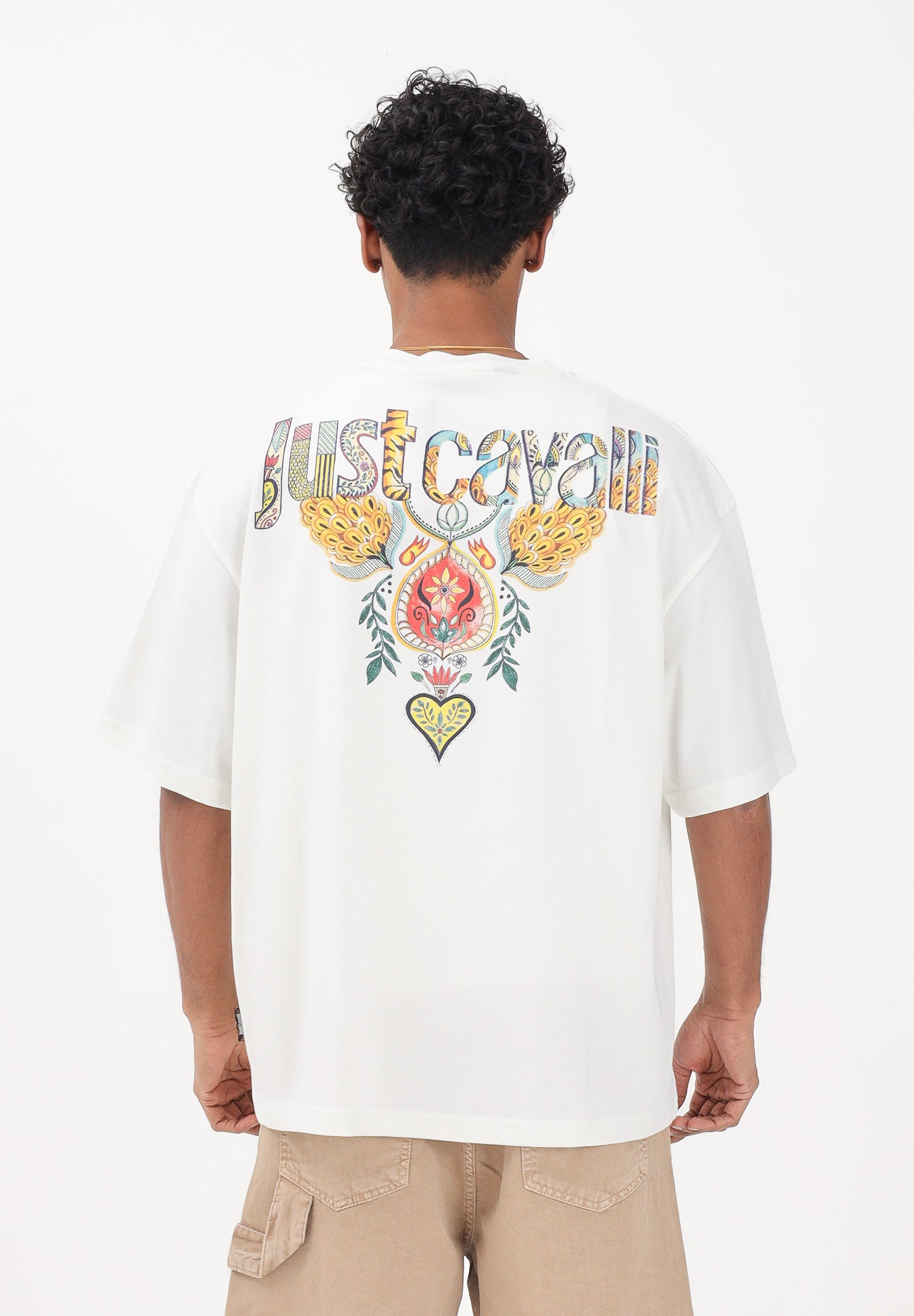 JUST CAVALLI T-shirt a manica corta bianca da uomo con maxi stampa 80OAHE18CJ118 004 JUST CAVALLI