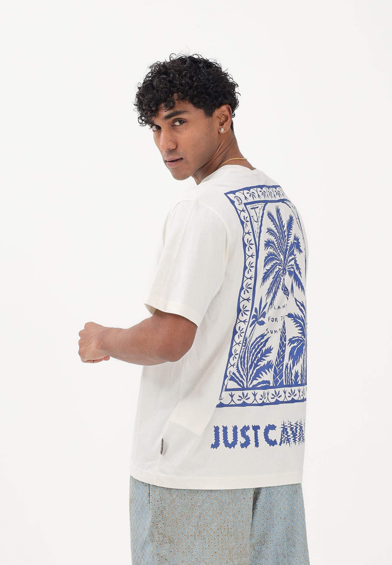 JUST CAVALLI T-shirt a manica corta bianca da uomo con maxi stampa 80OAHT23CJ500 004 JUST CAVALLI
