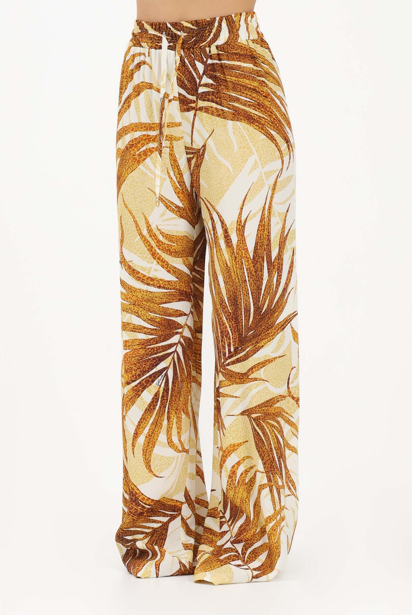 JUST CAVALLI Pantalone elegante beige da donna con stampa di foglie 80PAA126NS838 638 JUST CAVALLI