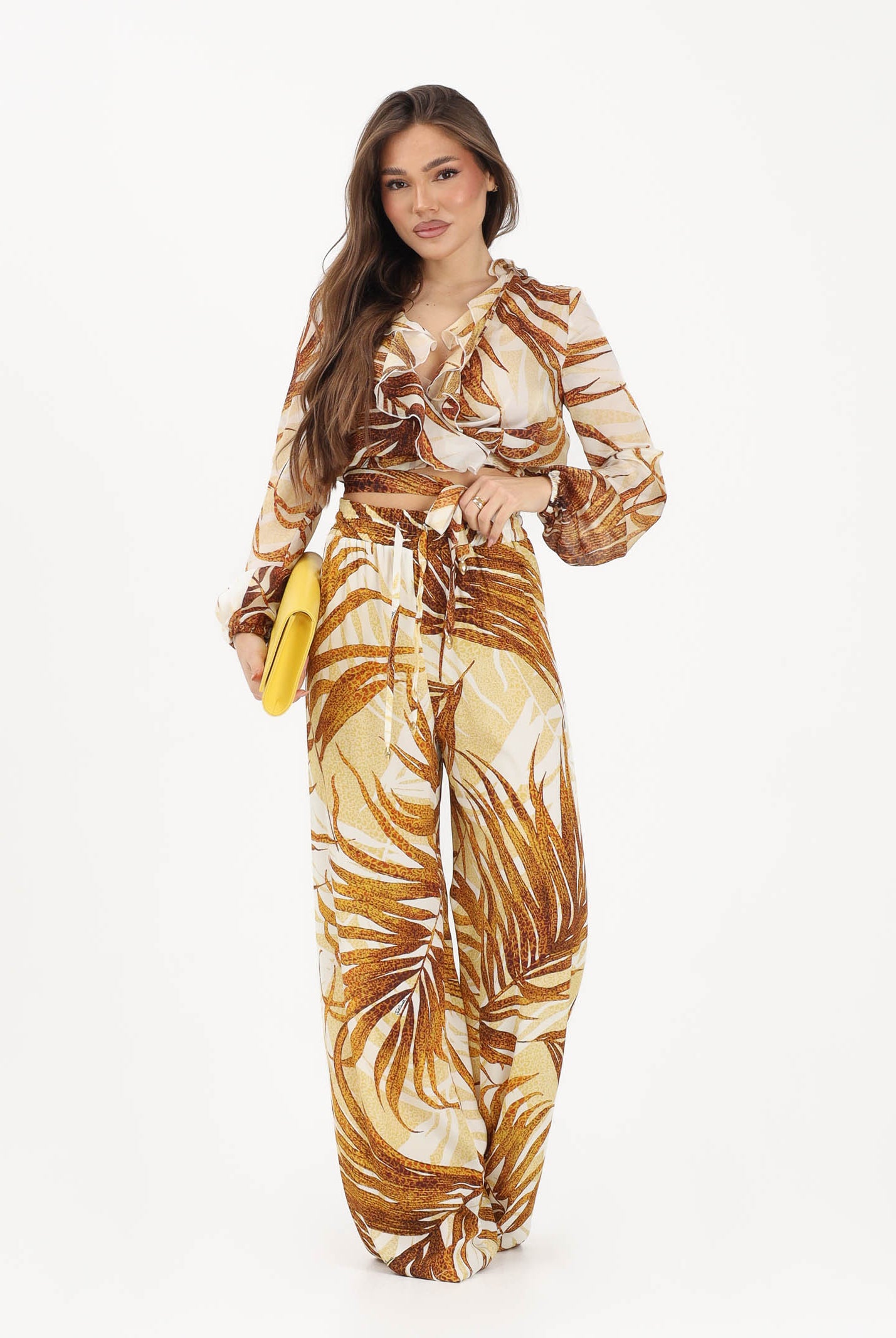 JUST CAVALLI Pantalone elegante beige da donna con stampa di foglie 80PAA126NS838 638 JUST CAVALLI