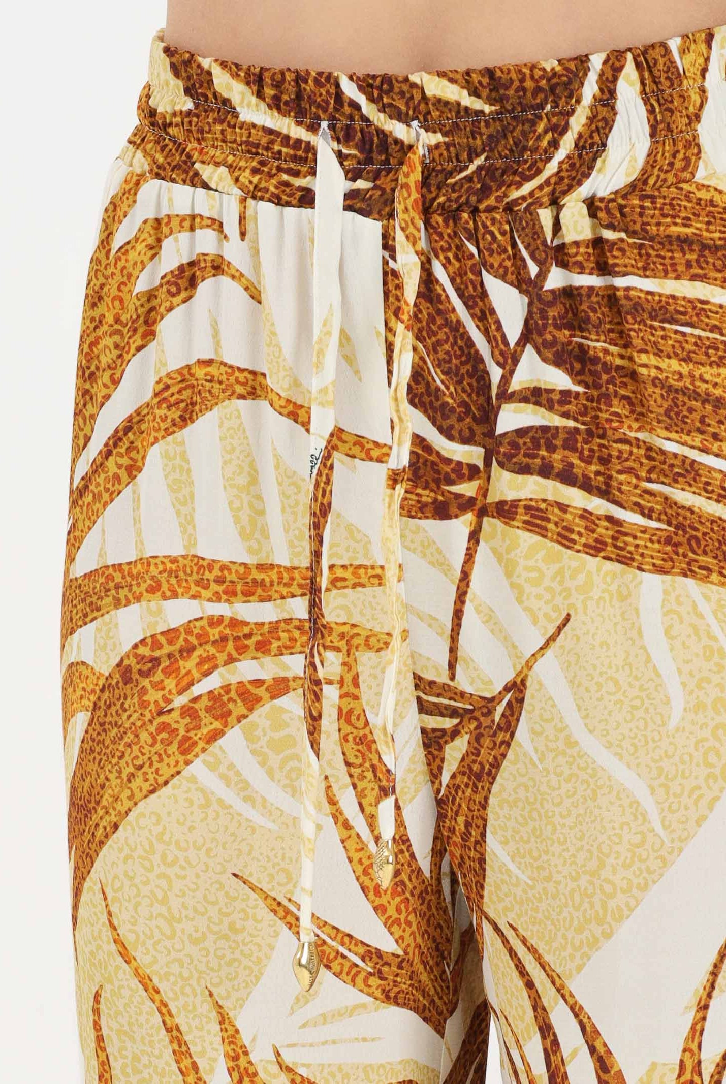 JUST CAVALLI Pantalone elegante beige da donna con stampa di foglie 80PAA126NS838 638 JUST CAVALLI