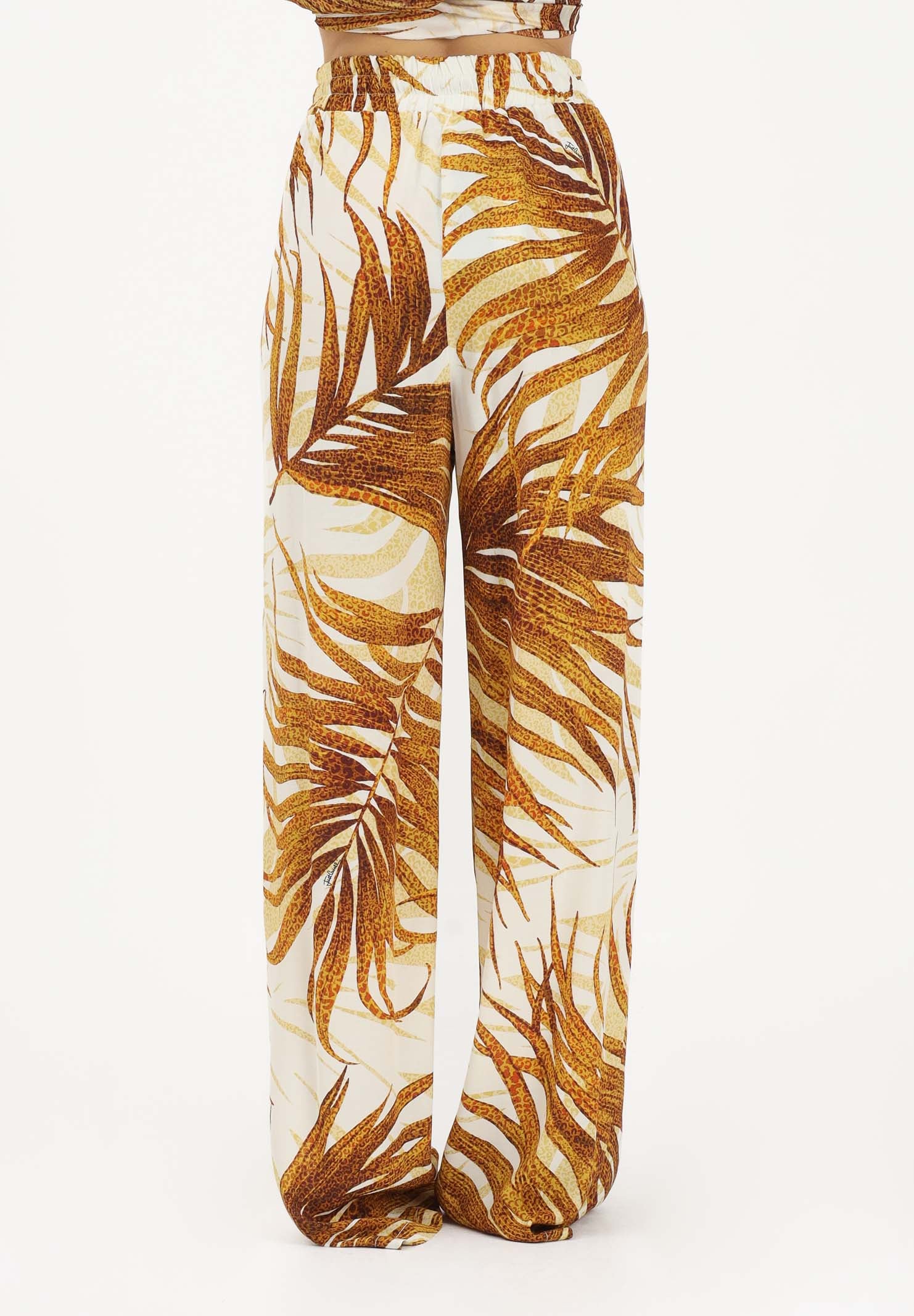 JUST CAVALLI Pantalone elegante beige da donna con stampa di foglie 80PAA126NS838 638 JUST CAVALLI