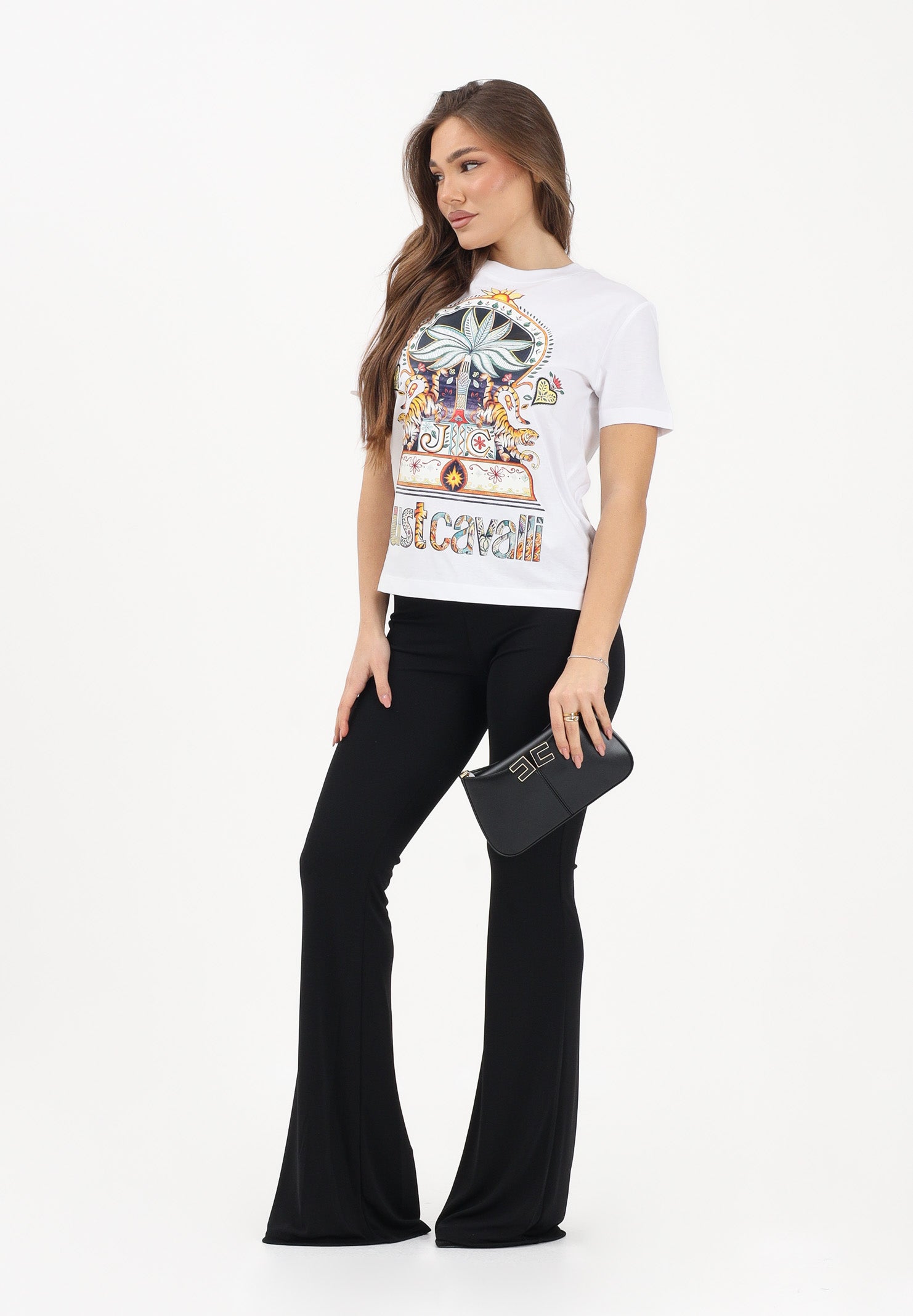 JUST CAVALLI Leggings nero da donna con dettaglio gioiello 80PAC101J0253 899 JUST CAVALLI