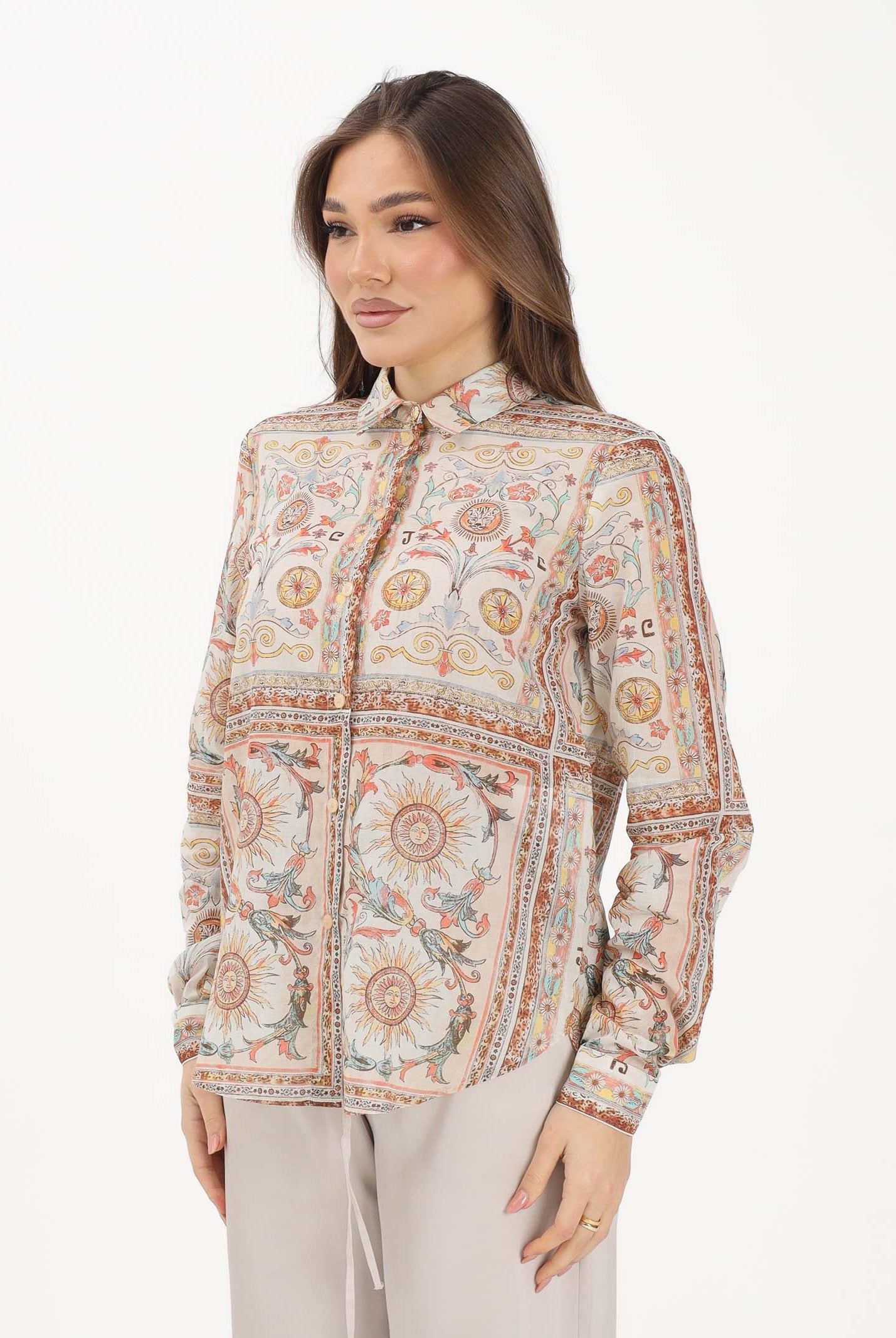 JUST CAVALLI Camicia a manica lunga panna da donna con fantasia 80PAL222NS776 774 JUST CAVALLI