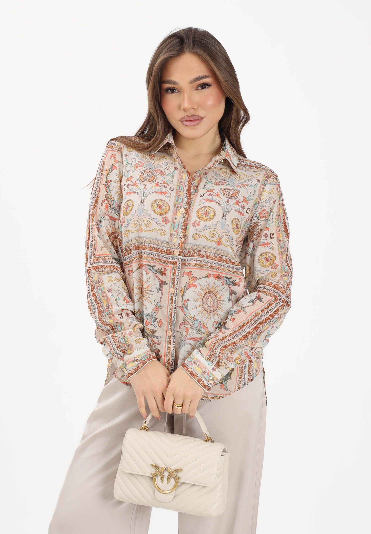 JUST CAVALLI Camicia a manica lunga panna da donna con fantasia 80PAL222NS776 774 JUST CAVALLI