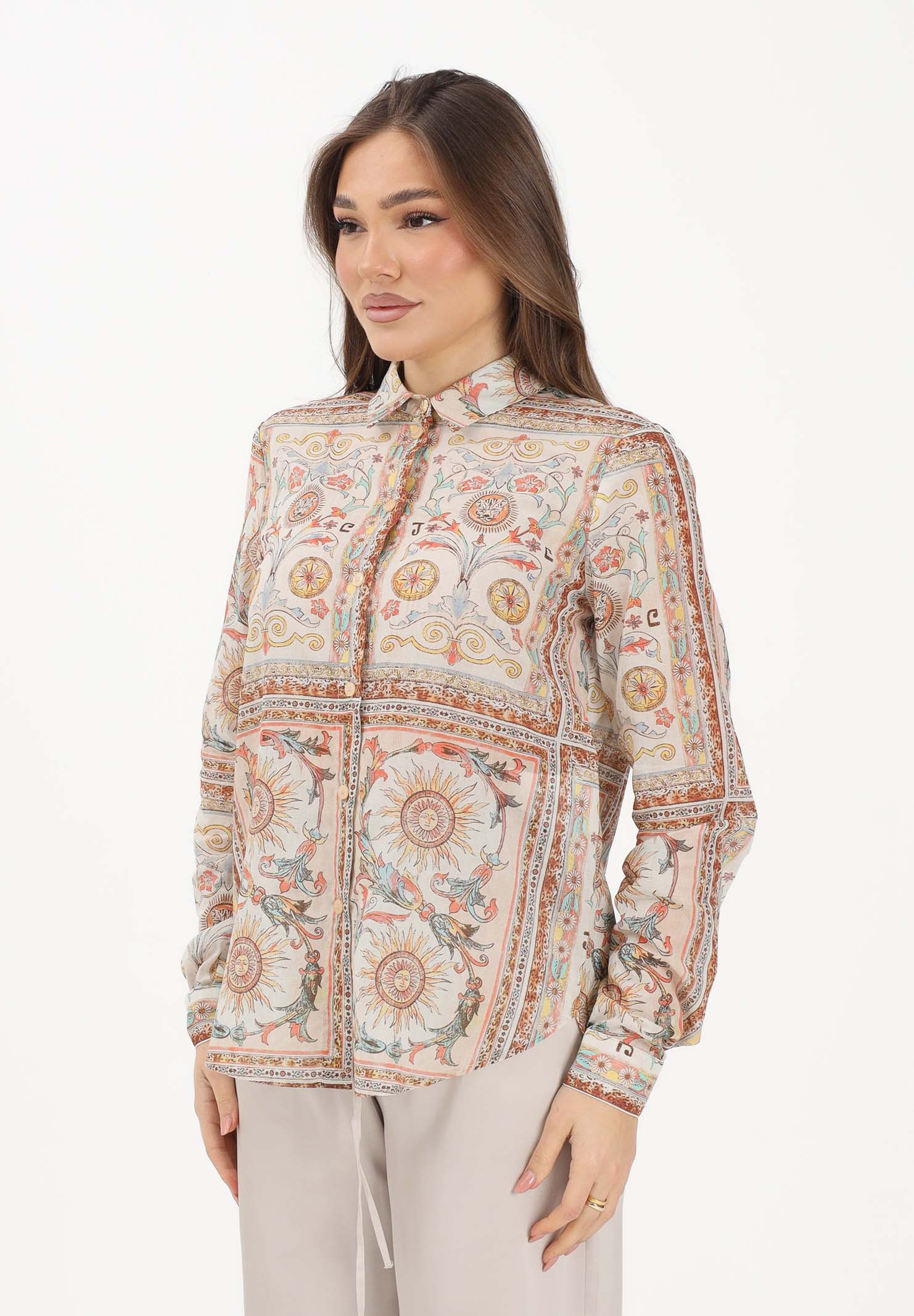JUST CAVALLI Camicia a manica lunga panna da donna con fantasia 80PAL222NS776 774 JUST CAVALLI
