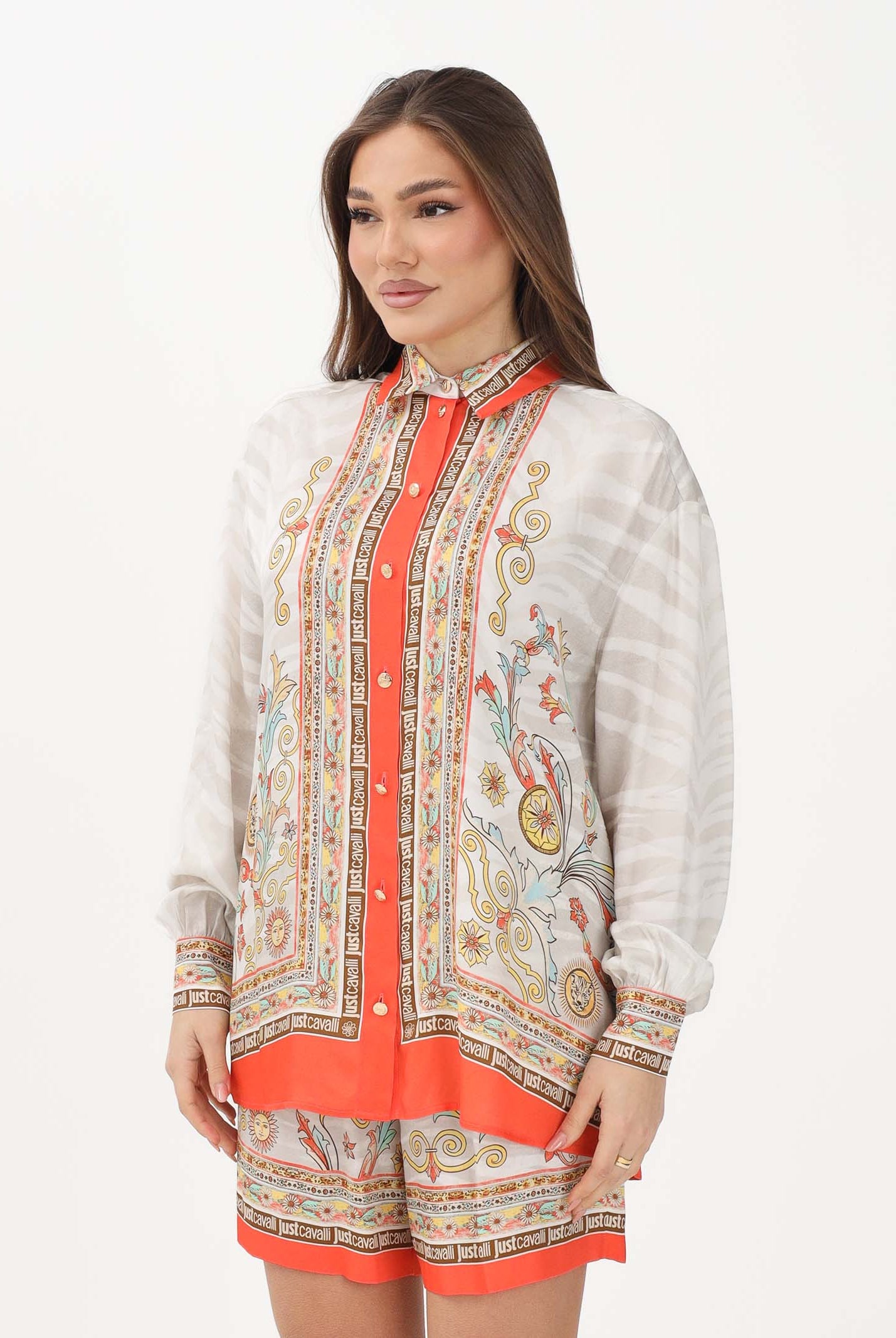 JUST CAVALLI Camicia a manica lunga avorio da donna con fantasia 80PAL2P6NS843 MC3 JUST CAVALLI