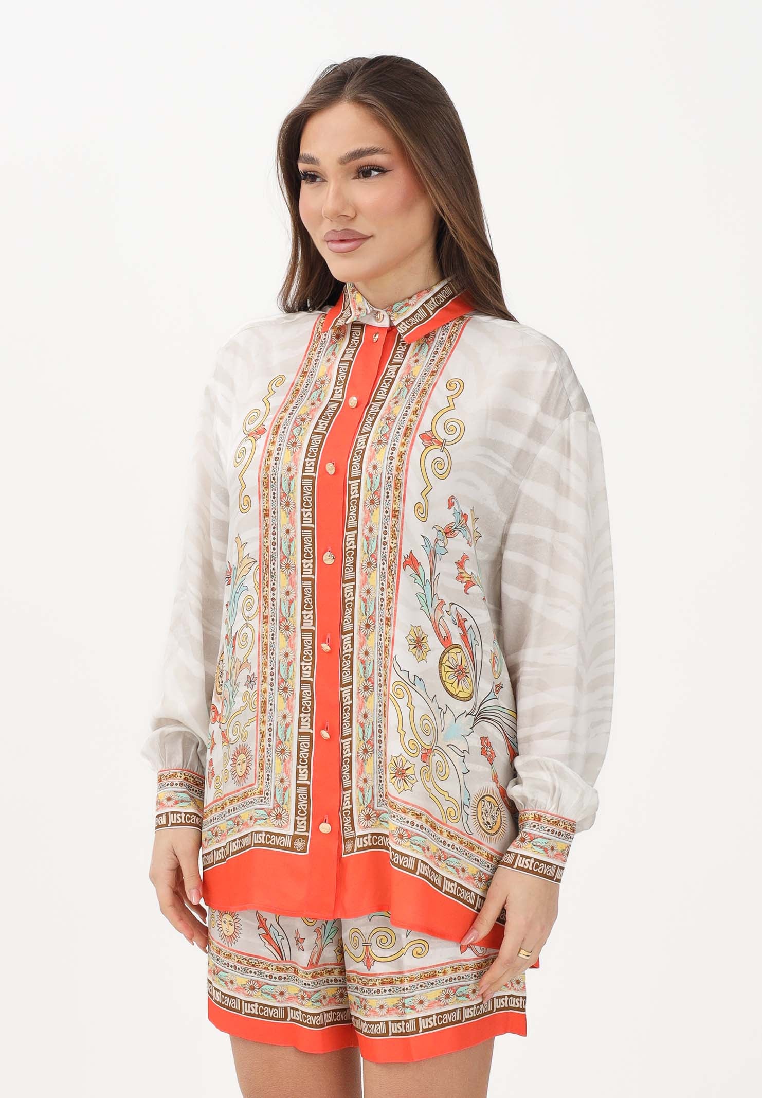 JUST CAVALLI Camicia a manica lunga avorio da donna con fantasia 80PAL2P6NS843 MC3 JUST CAVALLI