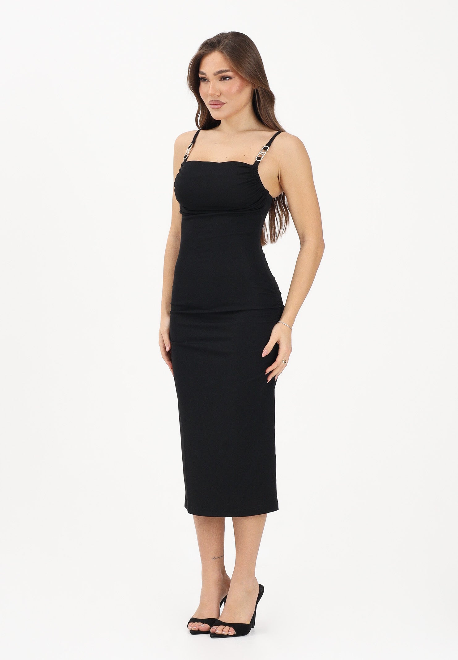 JUST CAVALLI Abito midi nero da donna con dettagli gioiello 80PAO904J0253 899 JUST CAVALLI