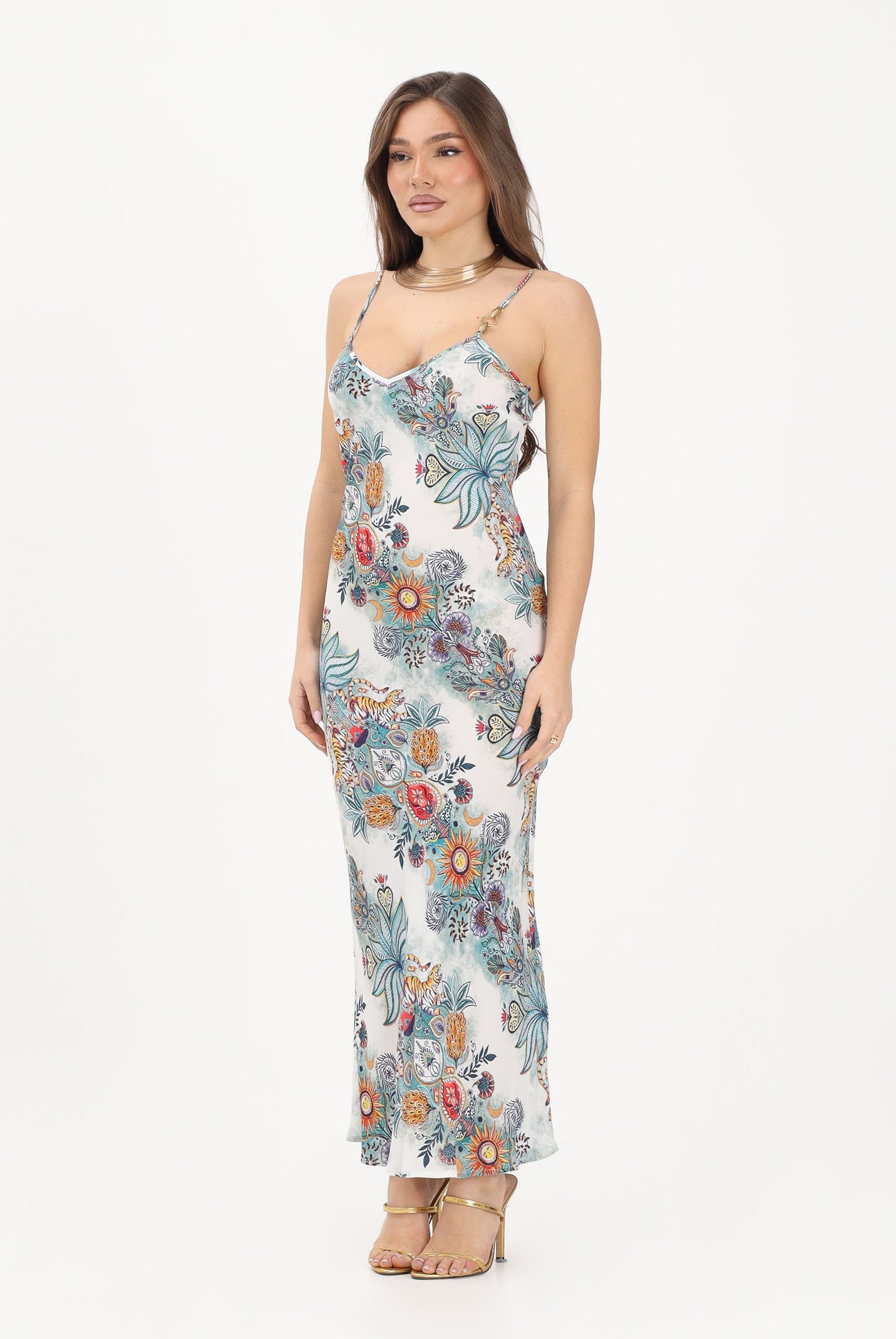 JUST CAVALLI Abito midi panna da donna con fantasia multicolore 80PAO925NS837 217 JUST CAVALLI