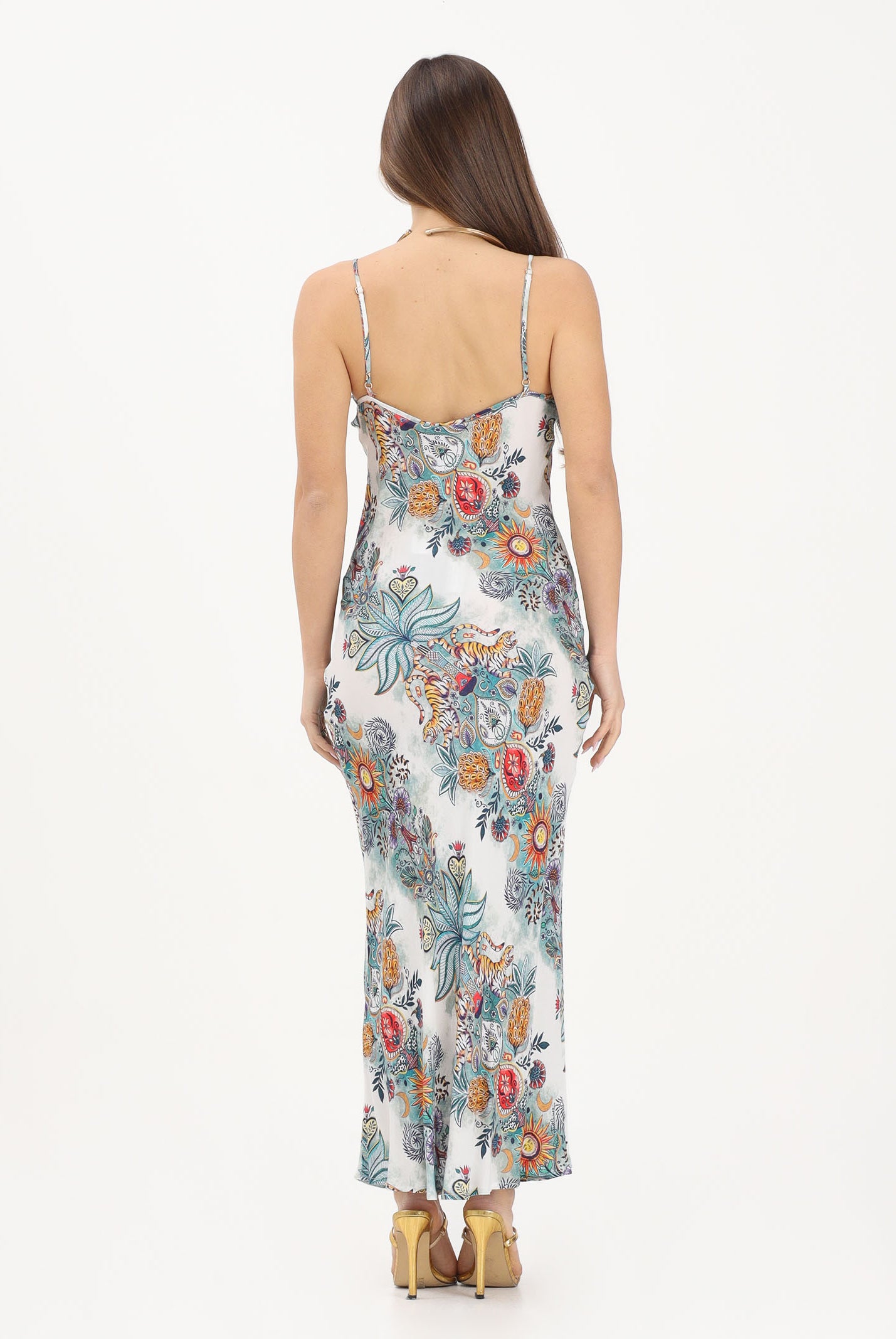 JUST CAVALLI Abito midi panna da donna con fantasia multicolore 80PAO925NS837 217 JUST CAVALLI