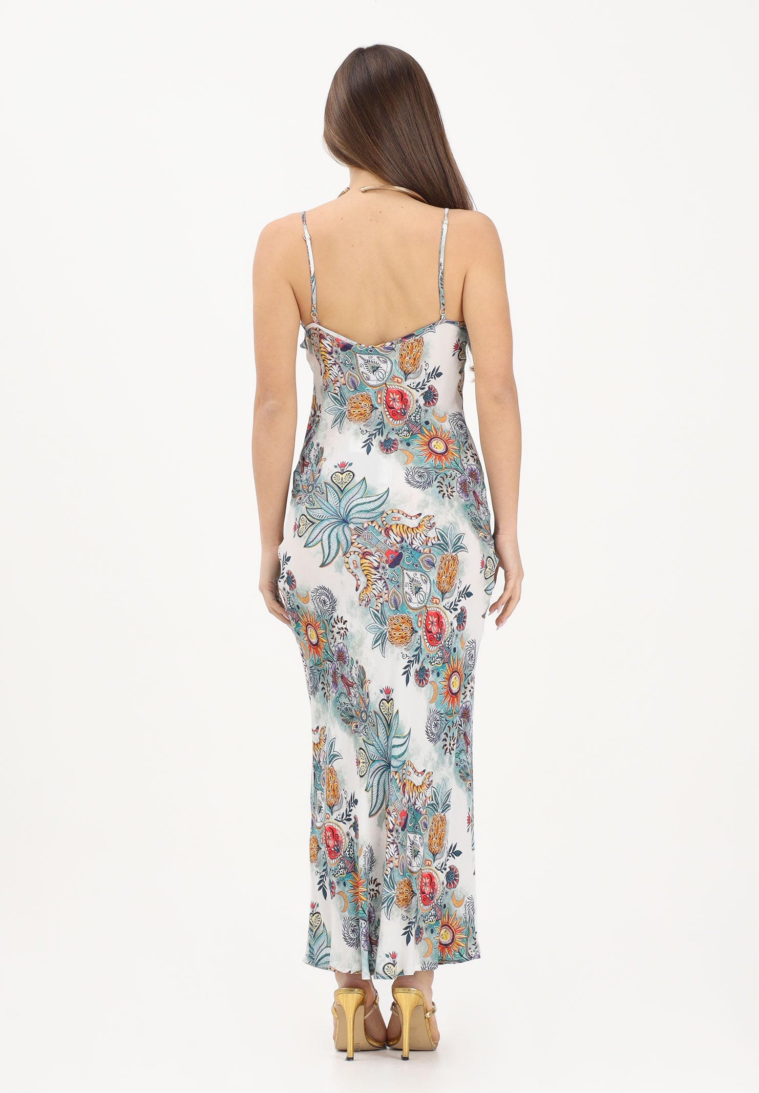 JUST CAVALLI Abito midi panna da donna con fantasia multicolore 80PAO925NS837 217 JUST CAVALLI