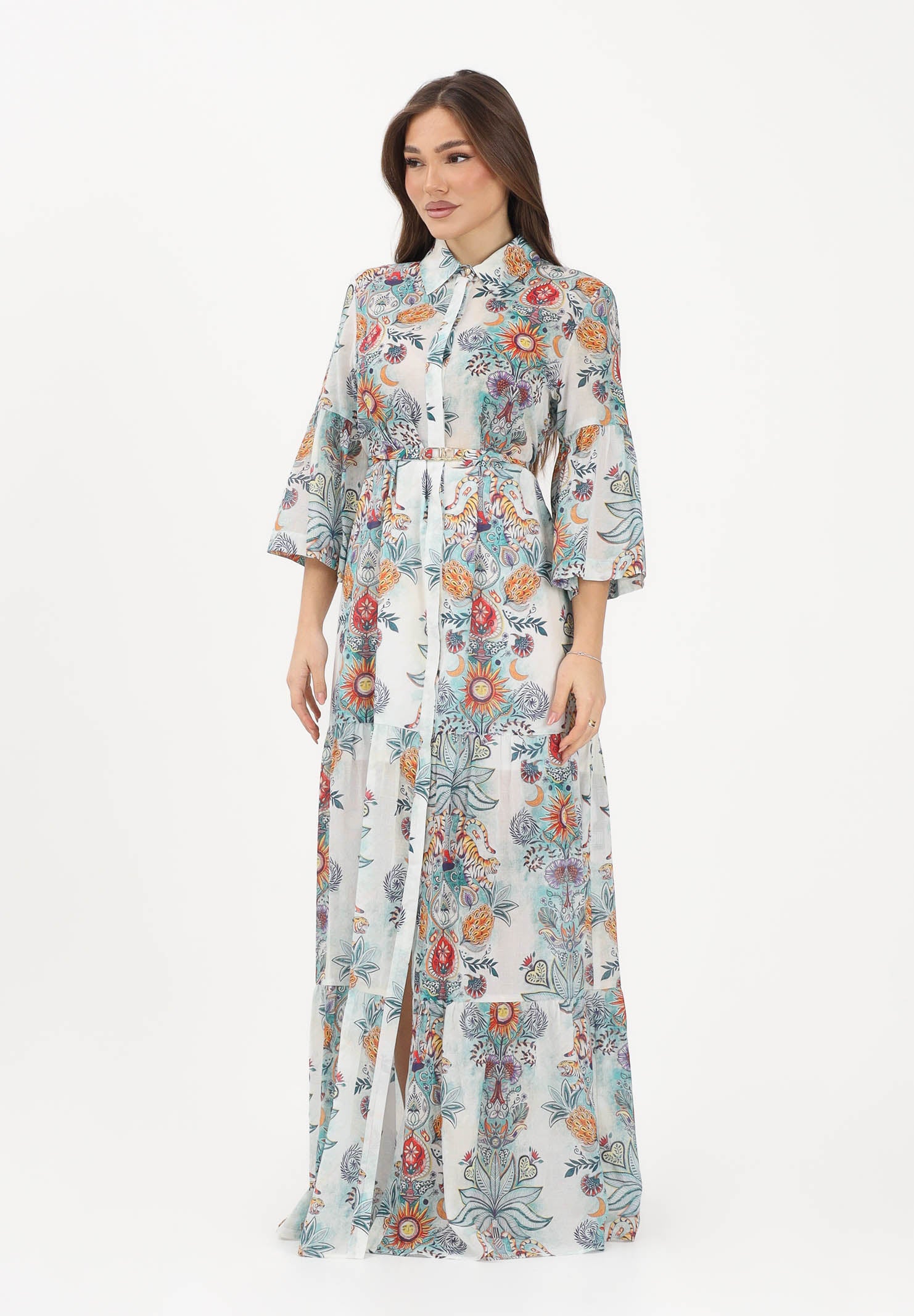 JUST CAVALLI Abito lungo azzurro da donna con fantasia 80PAO946NS780 217 JUST CAVALLI