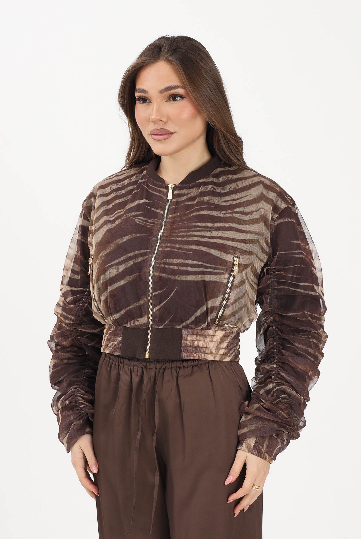 JUST CAVALLI Bomber marrone da donna con fantasia animalier 80PAS413CJDP6 R83 JUST CAVALLI