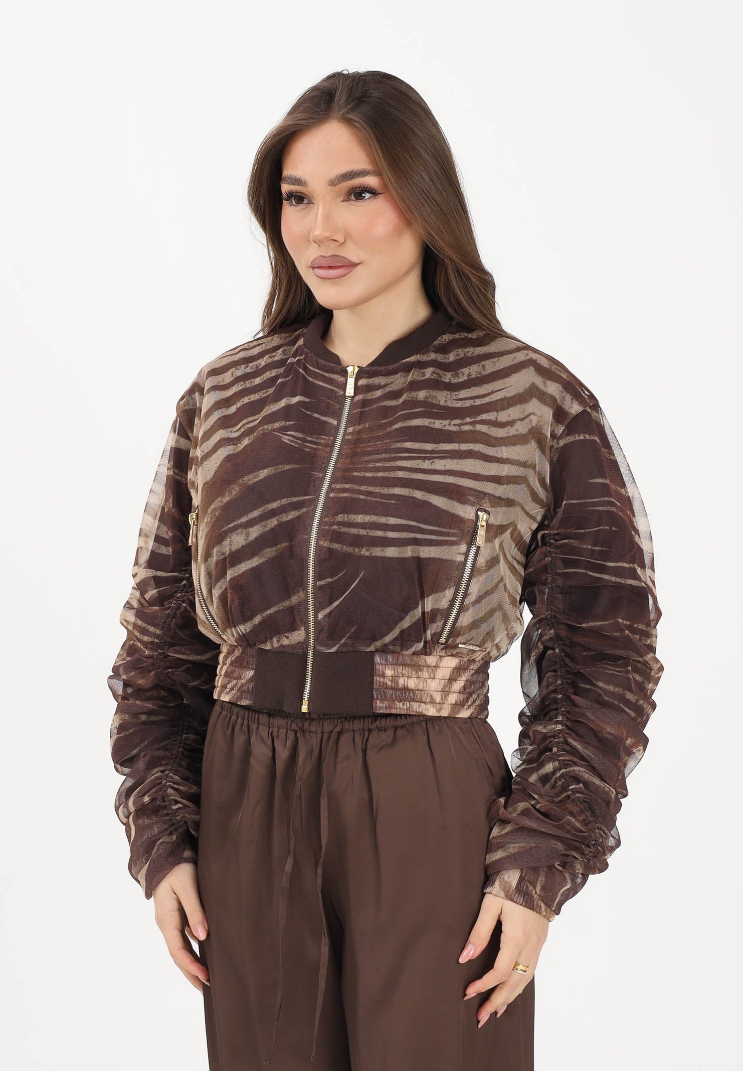 JUST CAVALLI Bomber marrone da donna con fantasia animalier 80PAS413CJDP6 R83 JUST CAVALLI