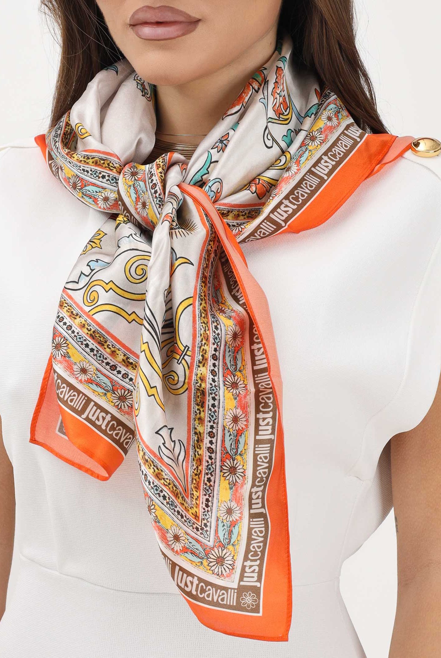 JUST CAVALLI Foulard multicolore da donna realizzato con stampa ornamentale 80RA2H01ZG321 R85 JUST CAVALLI