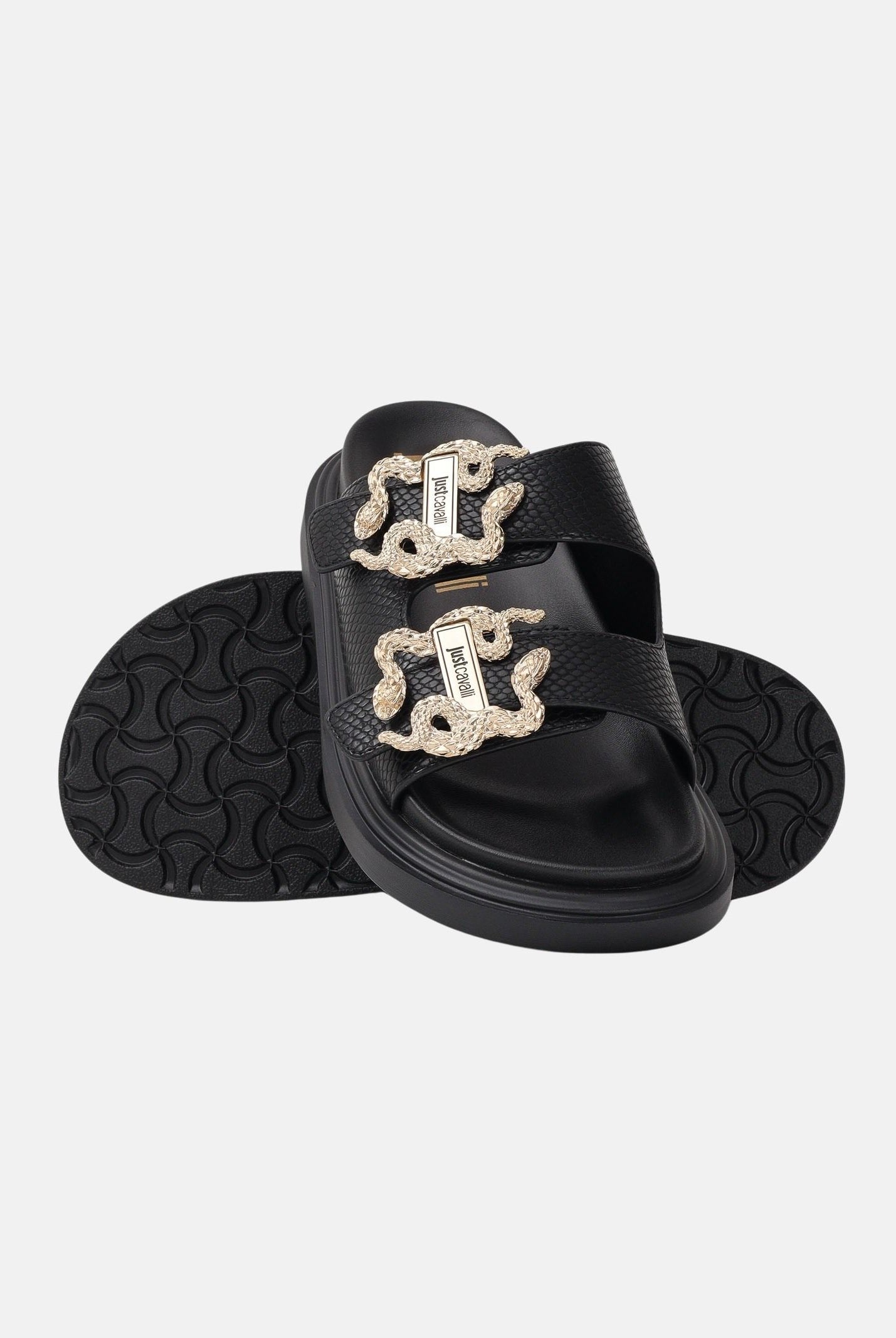 JUST CAVALLI Ciabatte nere da donna con fibbia logo 80RA3S91ZSE36 899 JUST CAVALLI