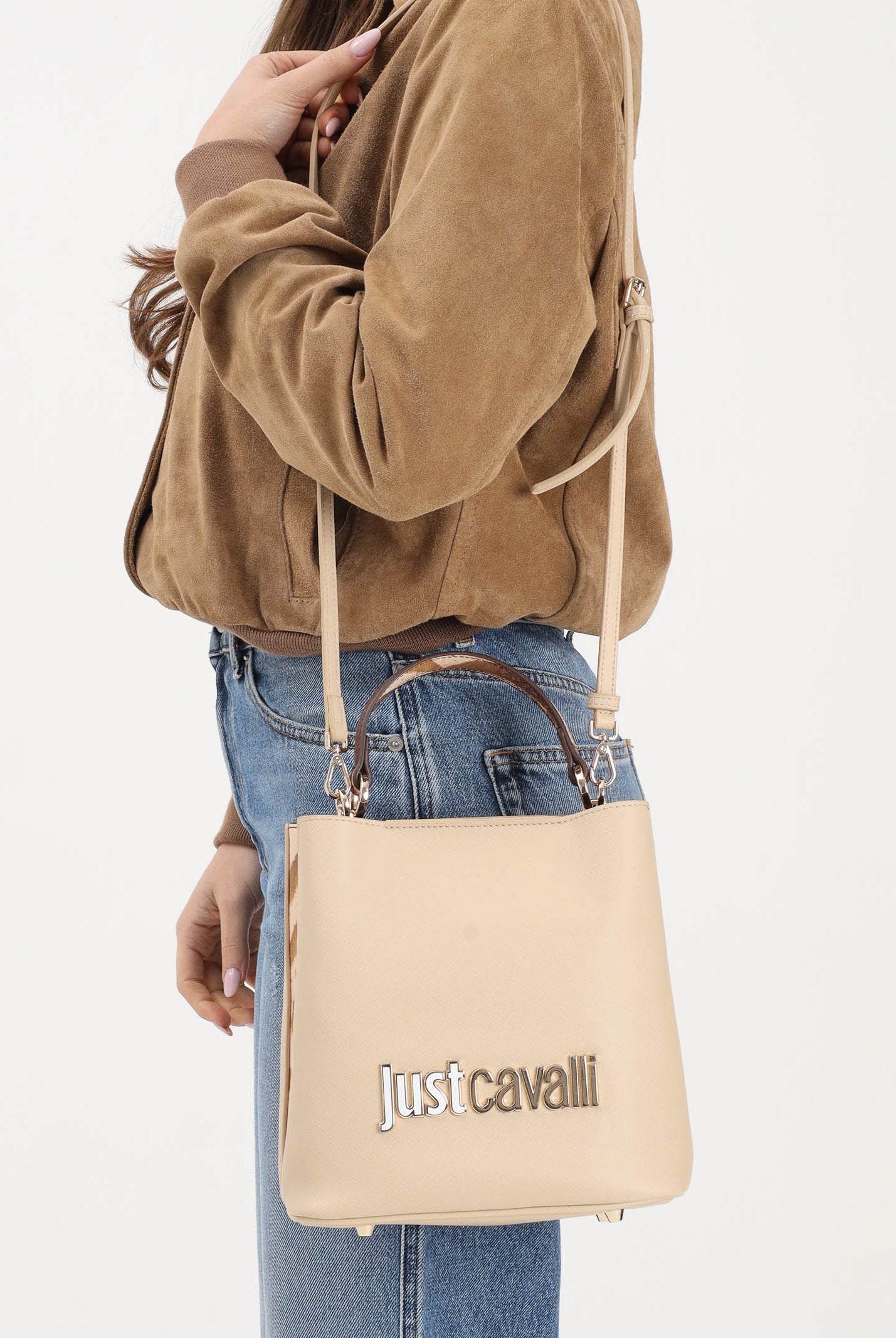 JUST CAVALLI Borsa a mano beige da donna con logo 80RA4BB3ZS766 751 JUST CAVALLI