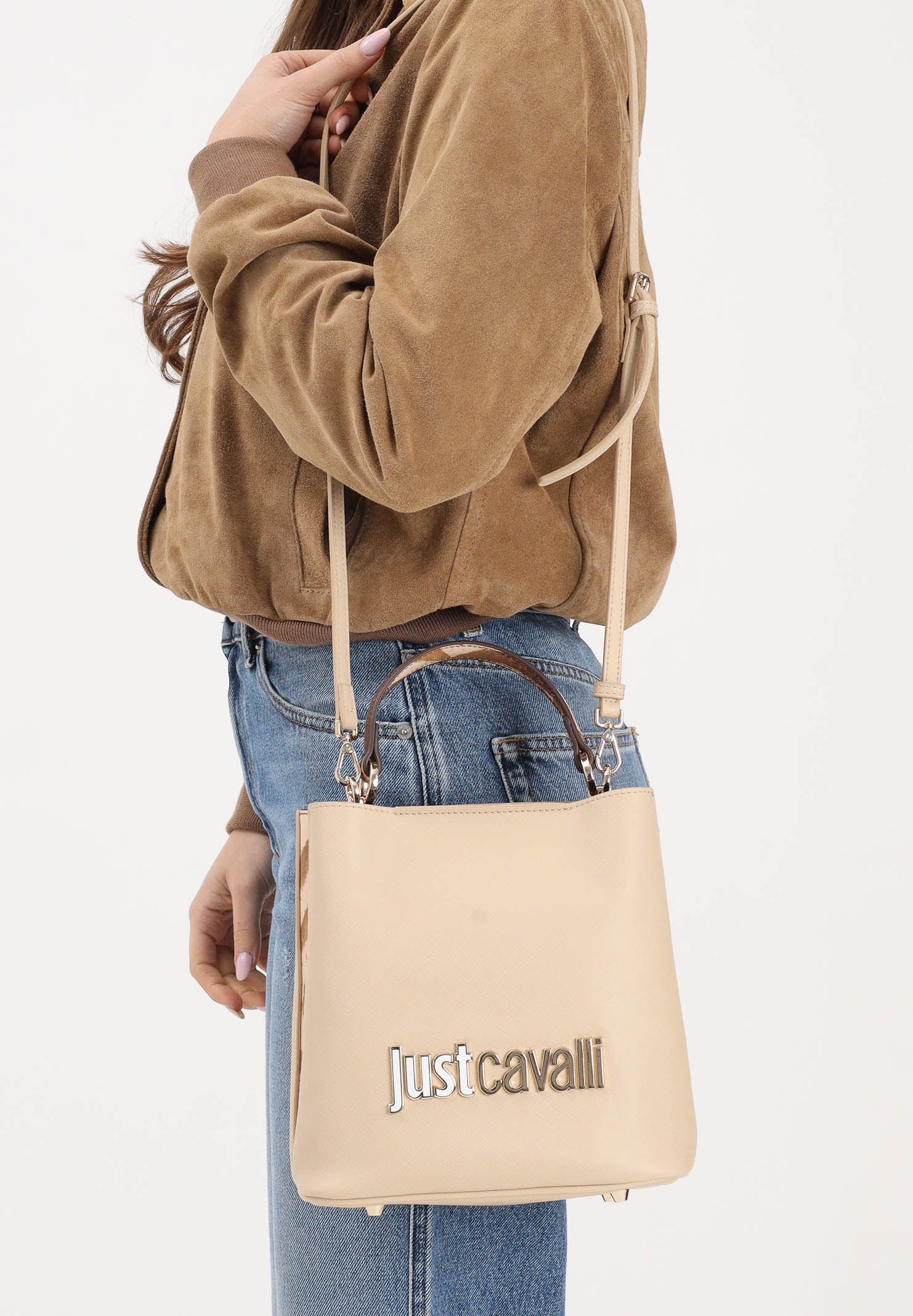 JUST CAVALLI Borsa a mano beige da donna con logo 80RA4BB3ZS766 751 JUST CAVALLI