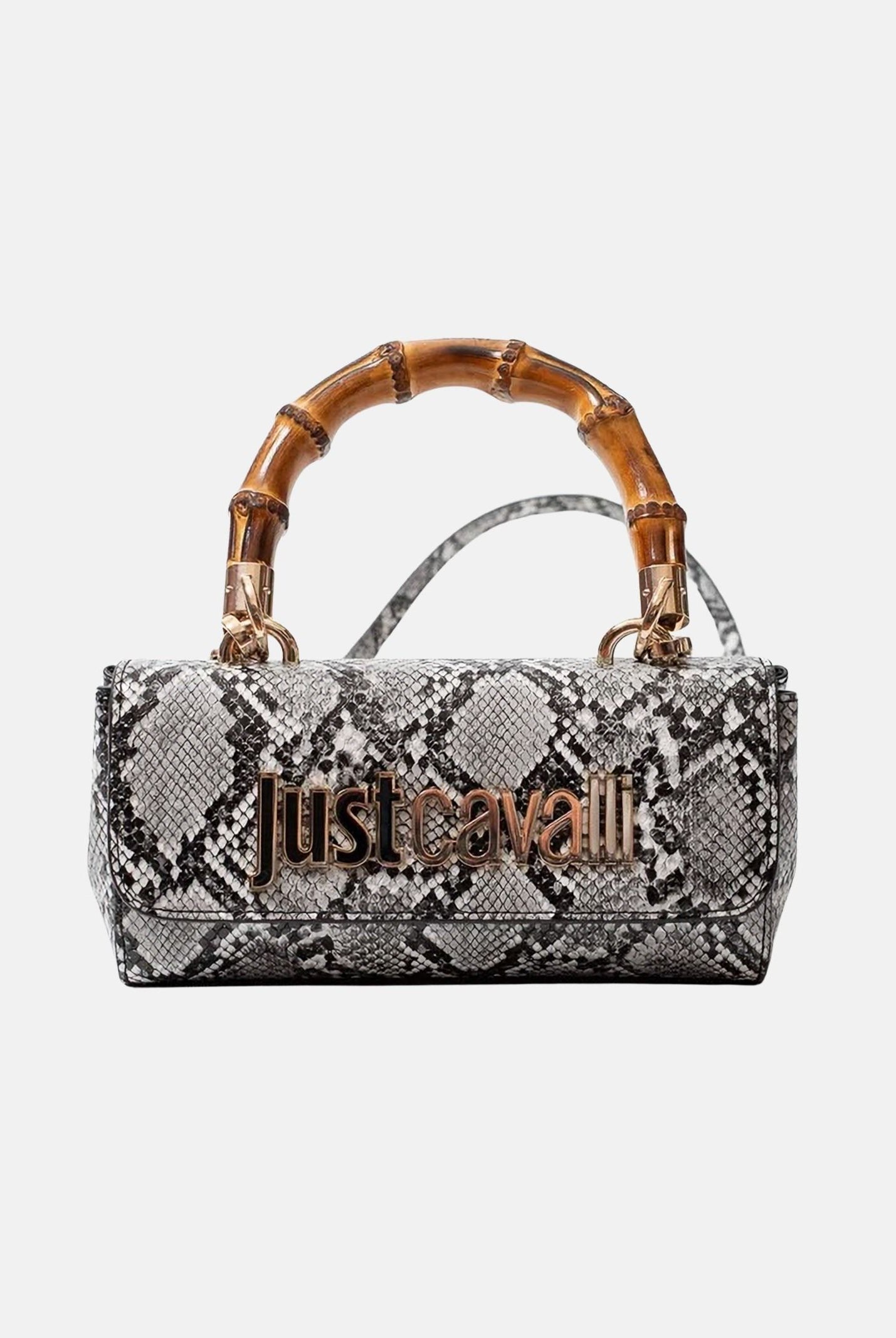 JUST CAVALLI Borsa a mano da donna con stampa effetto pitone nei toni del bianco e nero 80RA4BD1ZSD84 L02 JUST CAVALLI